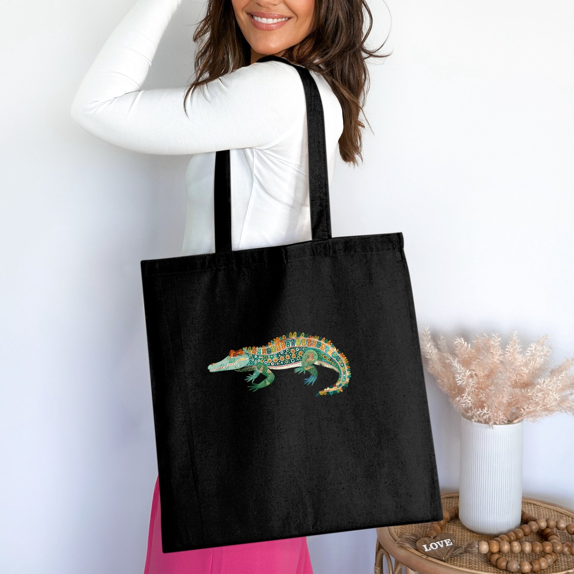 Australian Colorful Crocodile Tote Bag, Artistic Animal Print Bag, Unique Accessory, Daily Use Handbag, Exclusive Design, Stylish Tote Bag - Craig Michael Design