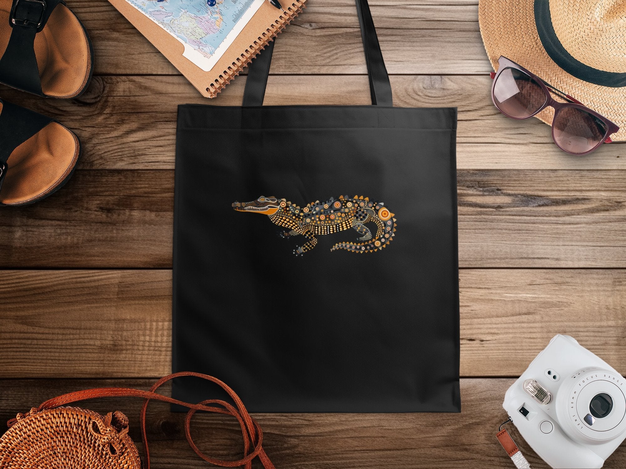 Australian Colorful Crocodile Tote Bag, Unique Animal Print, Stylish Reusable Shopping, Artistic Alligator Design, Trendy Tote Bag - Craig Michael Design