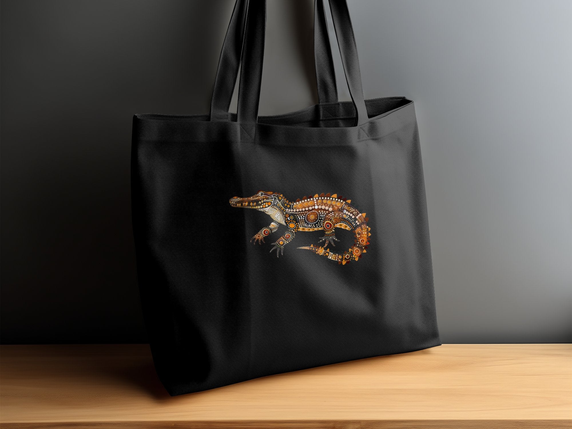 Australian Indigenous Art Crocodile Tote Bag - Unique Graphic Design, Stylish Reusable Shopping Bag, Everyday Carry Tote - Craig Michael Design