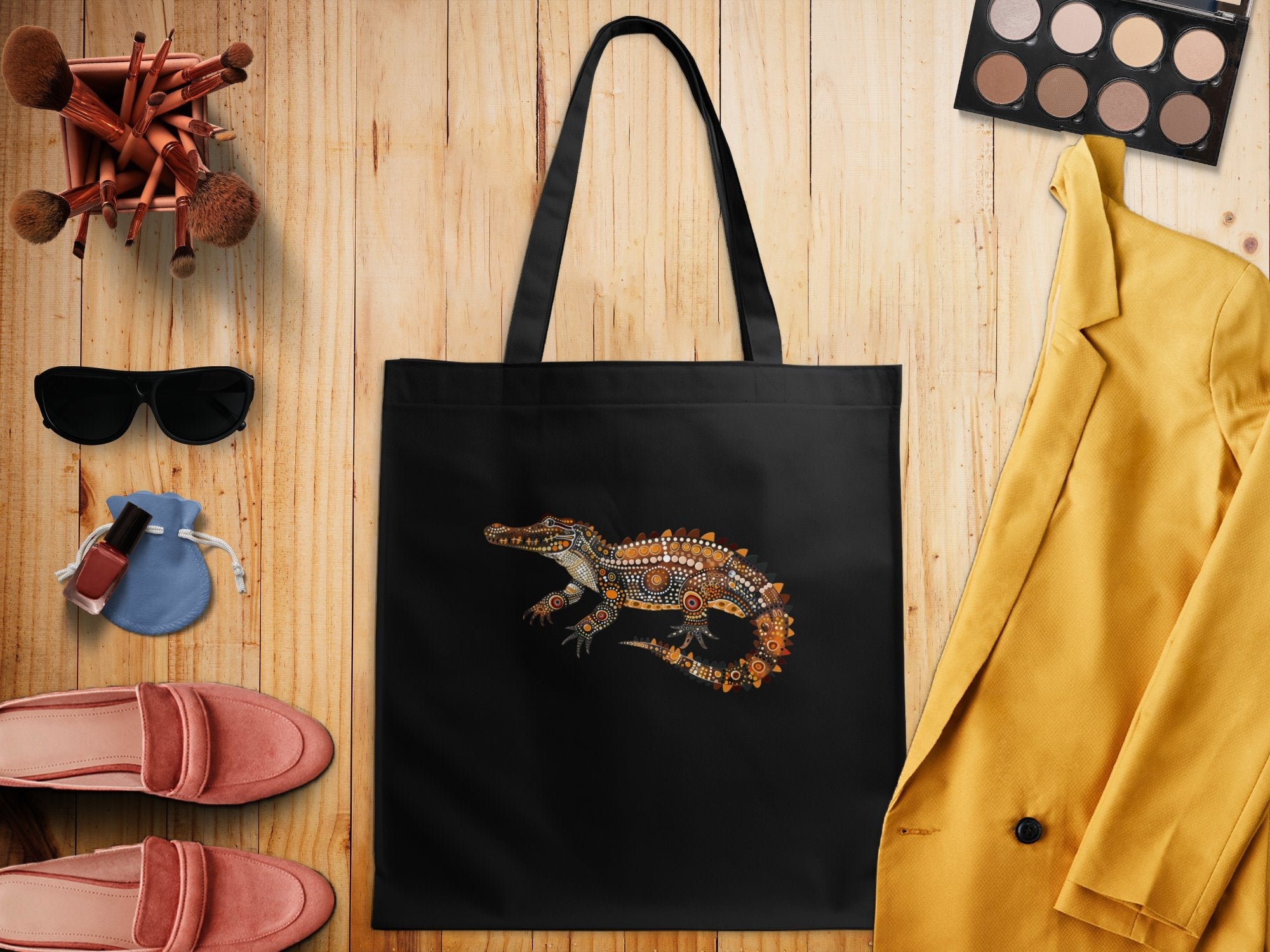 Australian Indigenous Art Crocodile Tote Bag - Unique Graphic Design, Stylish Reusable Shopping Bag, Everyday Carry Tote - Craig Michael Design