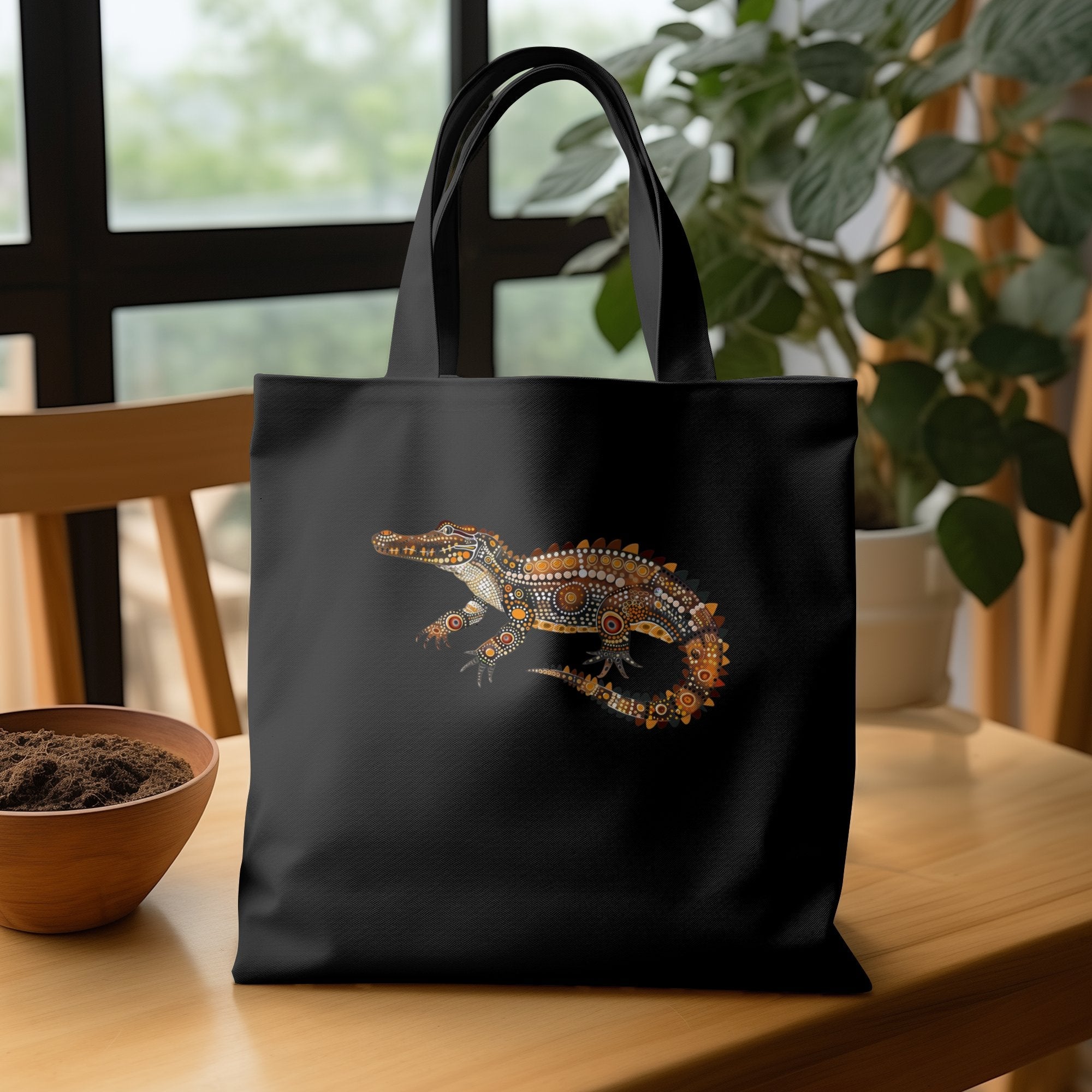 Australian Indigenous Art Crocodile Tote Bag - Unique Graphic Design, Stylish Reusable Shopping Bag, Everyday Carry Tote - Craig Michael Design