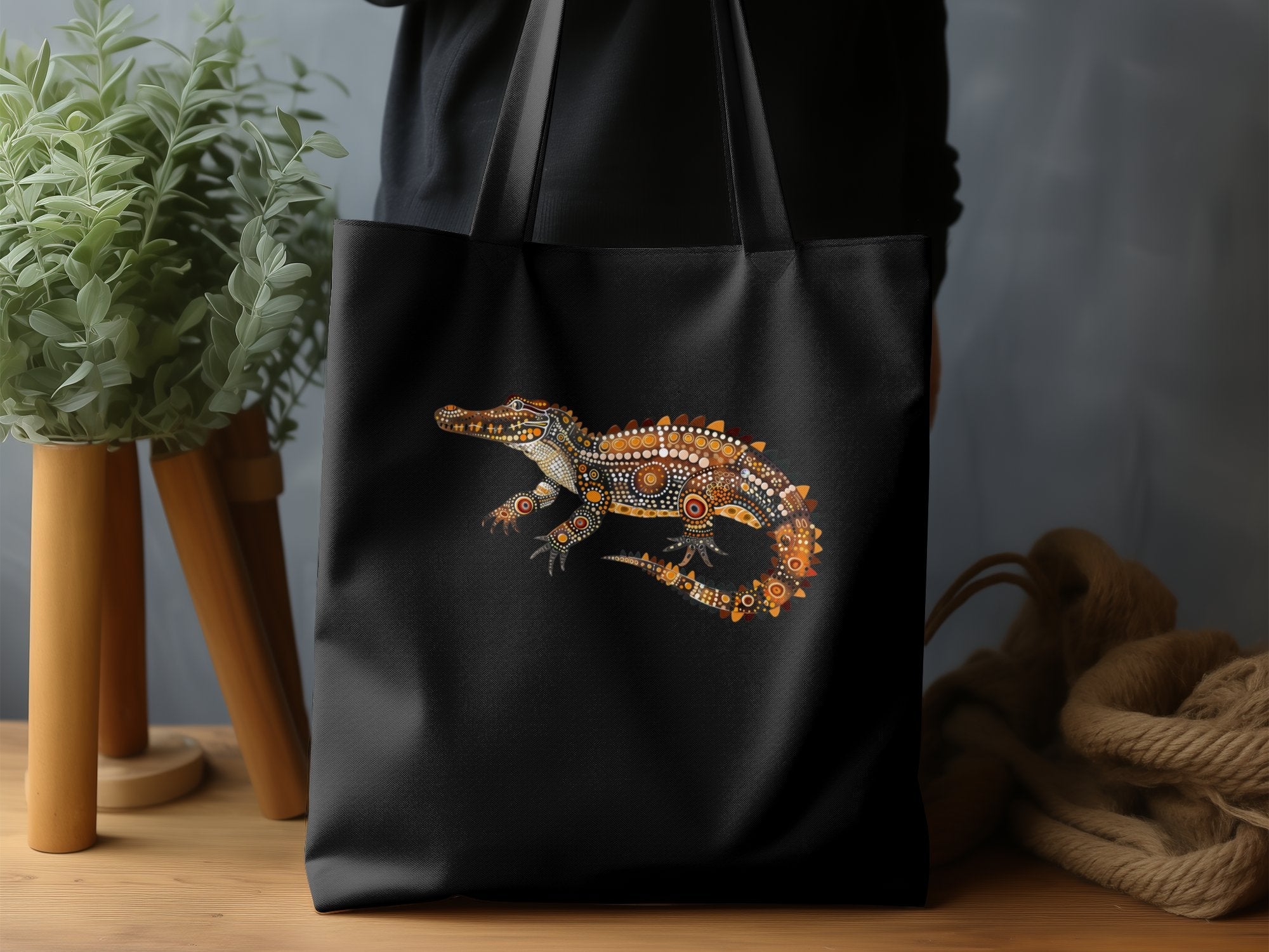 Australian Indigenous Art Crocodile Tote Bag - Unique Graphic Design, Stylish Reusable Shopping Bag, Everyday Carry Tote - Craig Michael Design