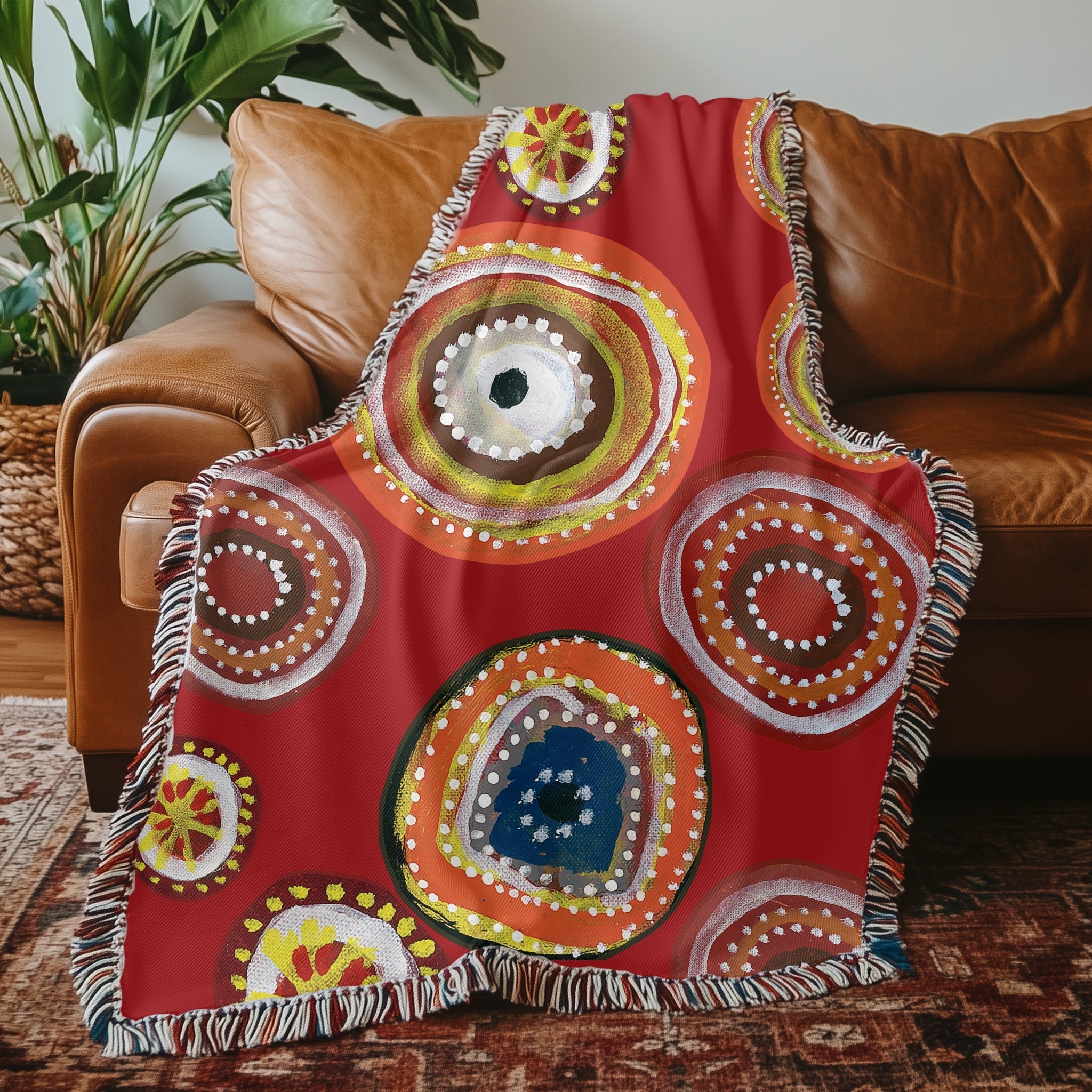 Australian Indigenous Dot Painting Blanket, Aboriginal Art Inspired Blanket, Dot Design Throw, Soft Cozy Home Decor - Craig Michael Design