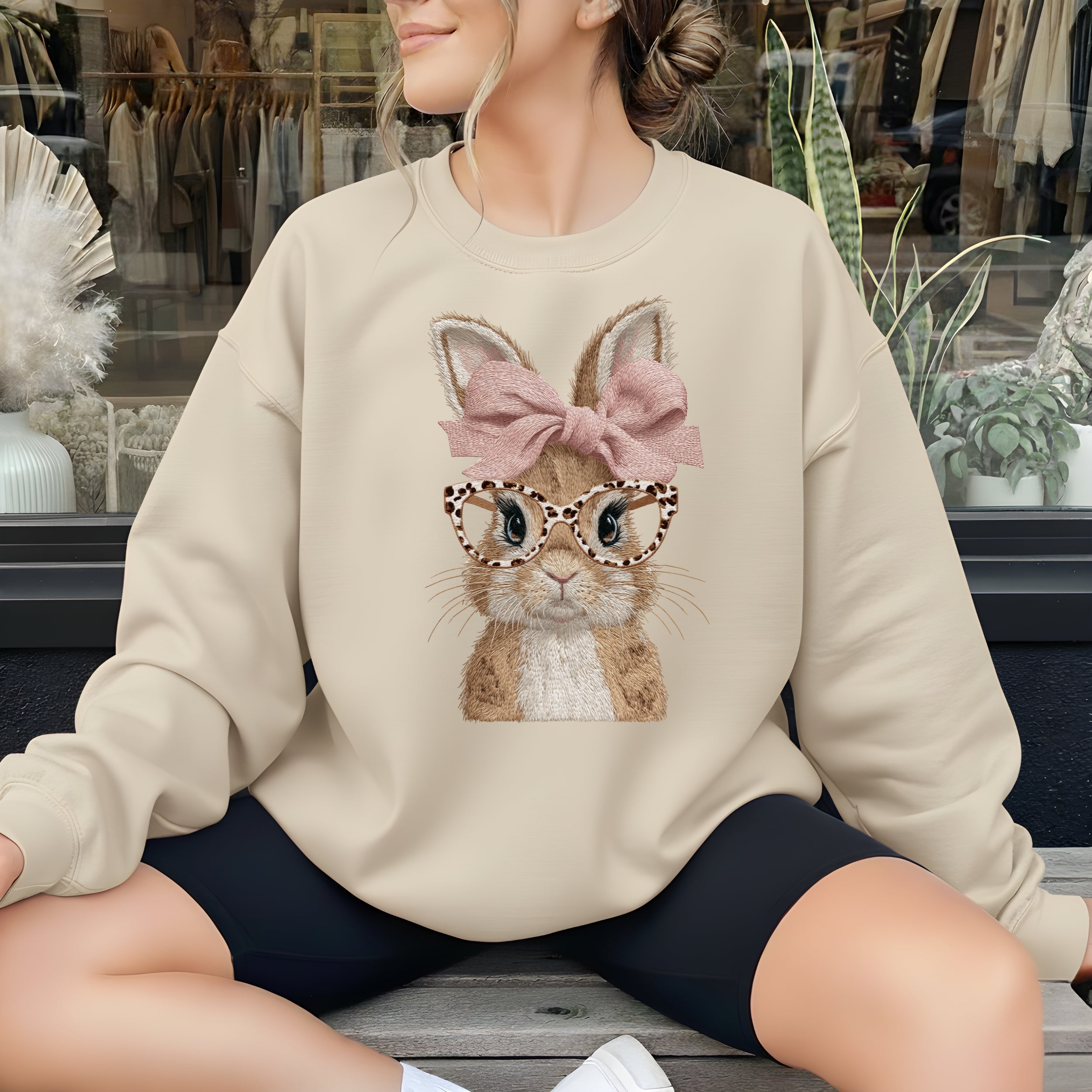 Adorable Bunny with Glasses and Bow Sweatshirt