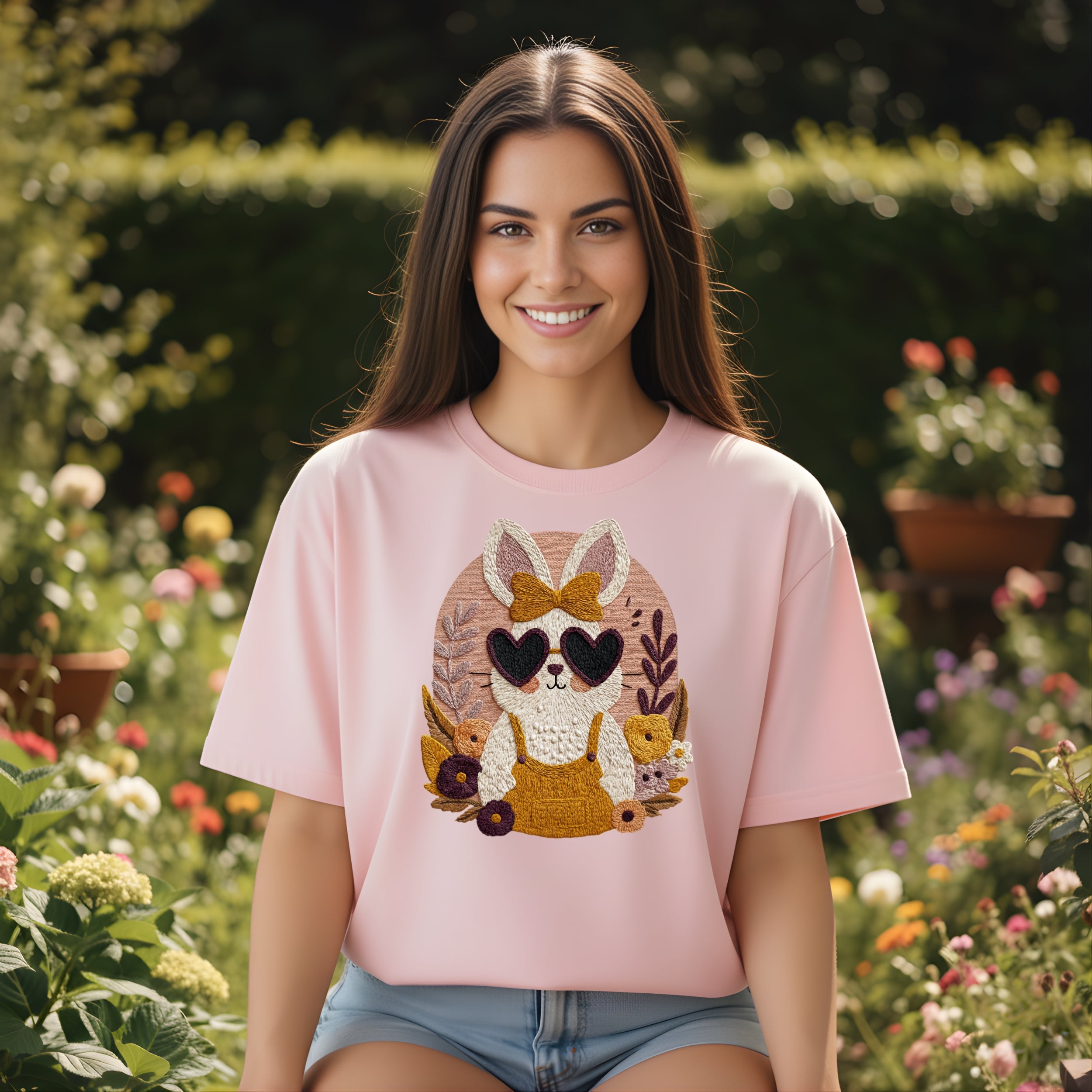 Cute Bunny with Sunglasses Graphic Tee for Women