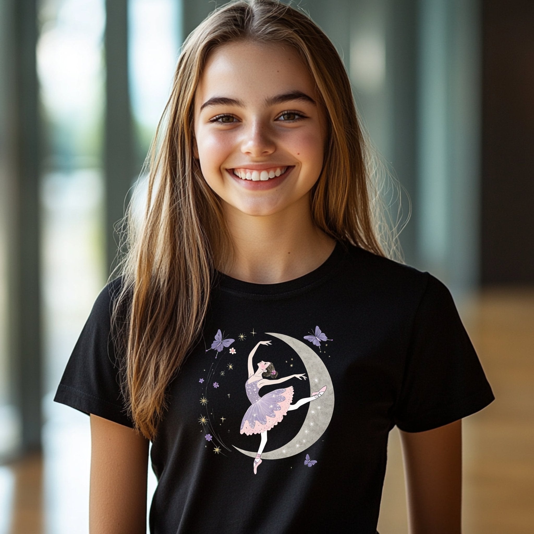 Ballerina Moon Dance Youth T-Shirt, Ballet Fairy Shirt, Girls Ballet Tee, Dance Lover Top, Ballerina Graphic T-Shirt, Youth Sizes - Craig Michael Design