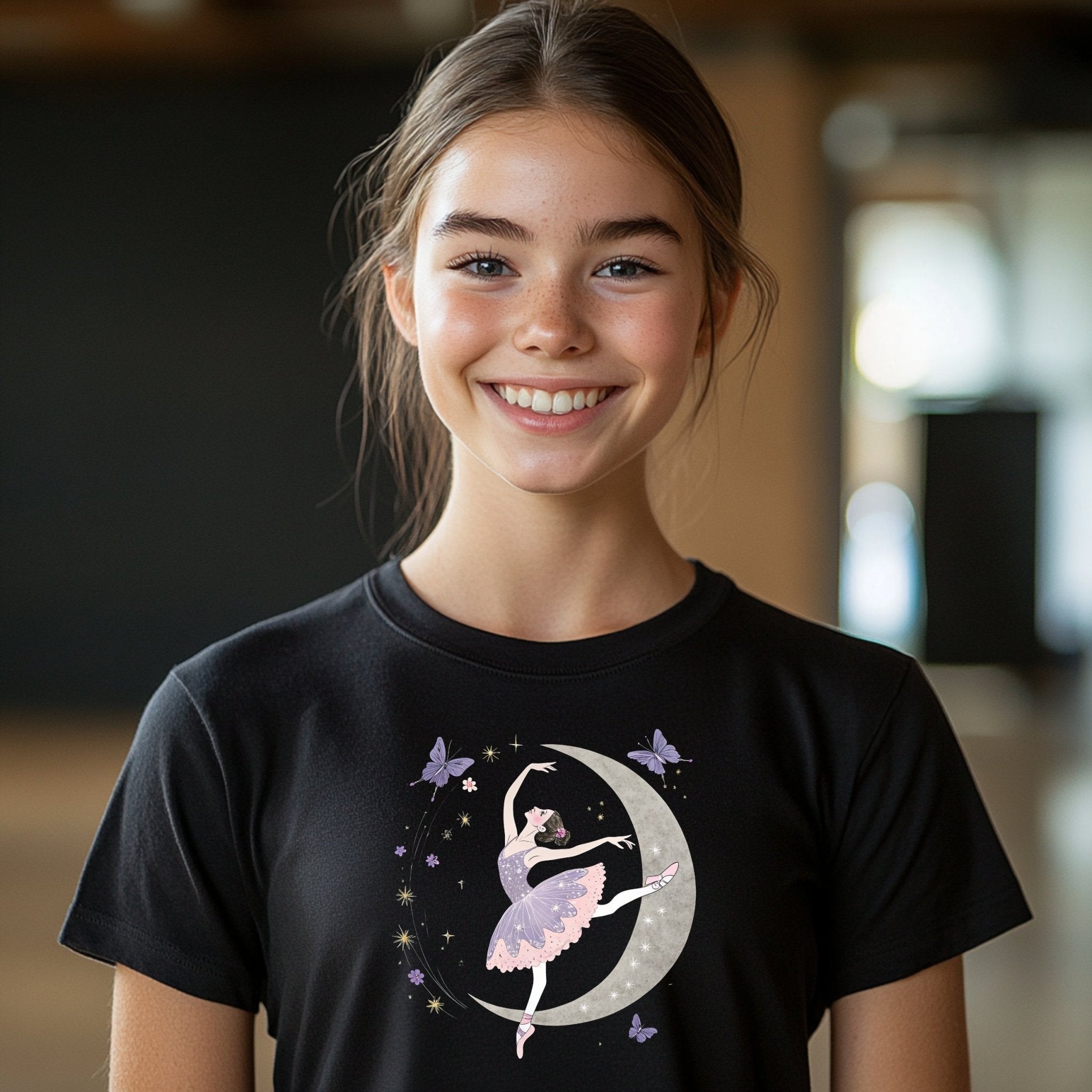 Ballerina Moon Dance Youth T-Shirt, Ballet Fairy Shirt, Girls Ballet Tee, Dance Lover Top, Ballerina Graphic T-Shirt, Youth Sizes - Craig Michael Design