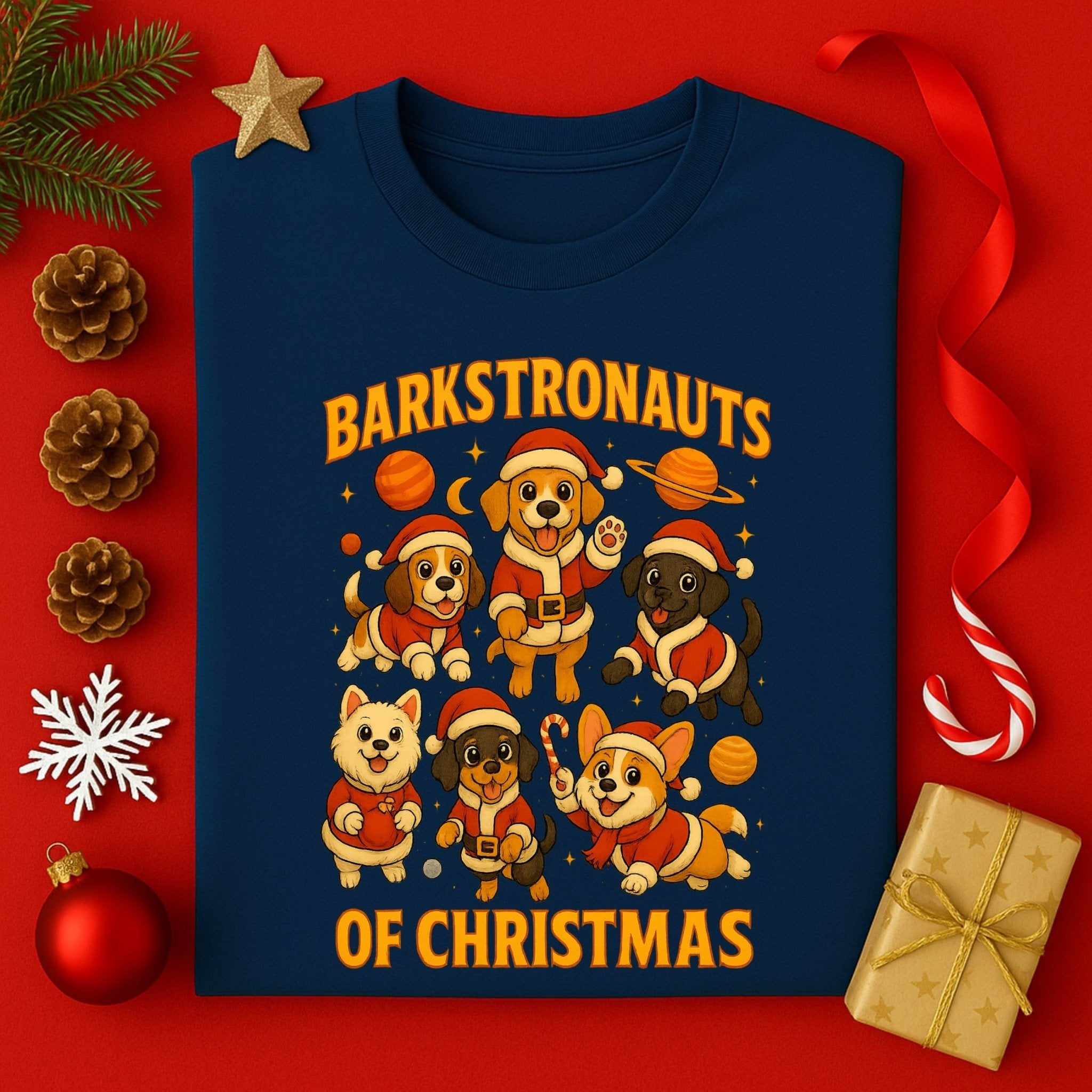Barkstronauts Of Christmas Space Dogs Graphic Design T-Shirt - Craig Michael Design