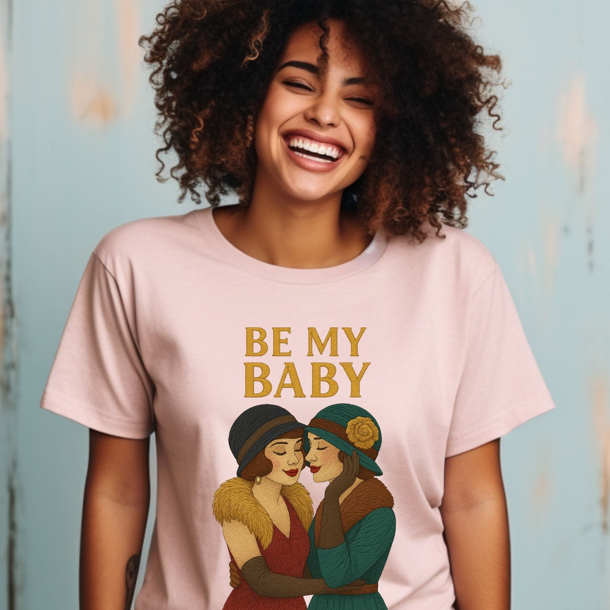 Be My Baby Tee, 1920s Lesbian Couple T-Shirt, Embroidered Style Romantic Pride Gift, Vintage Queer Love Shirt for Her - Craig Michael Design
