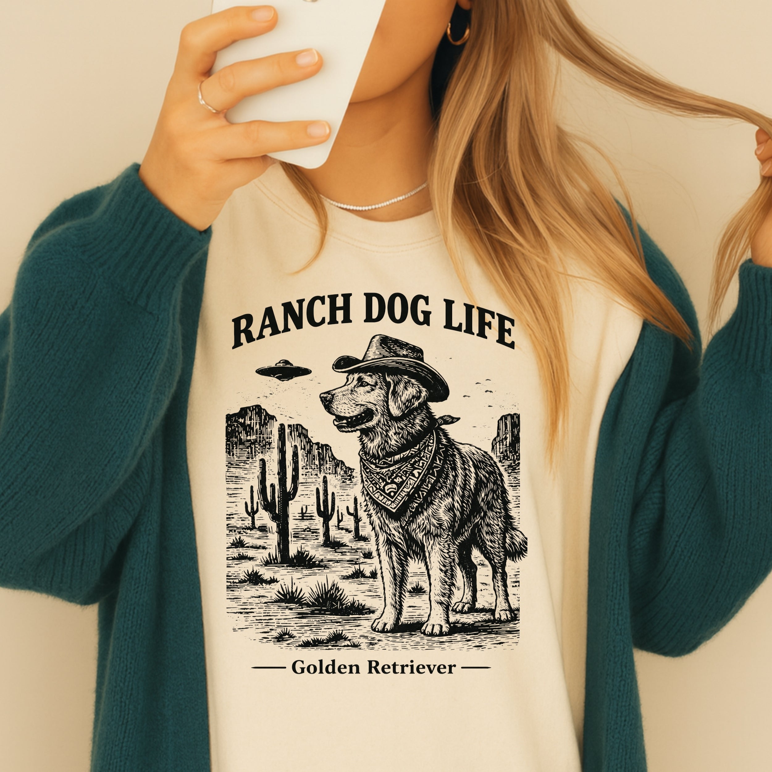 Ranch Dog Life Golden Retriever Sweatshirt Detailed Art