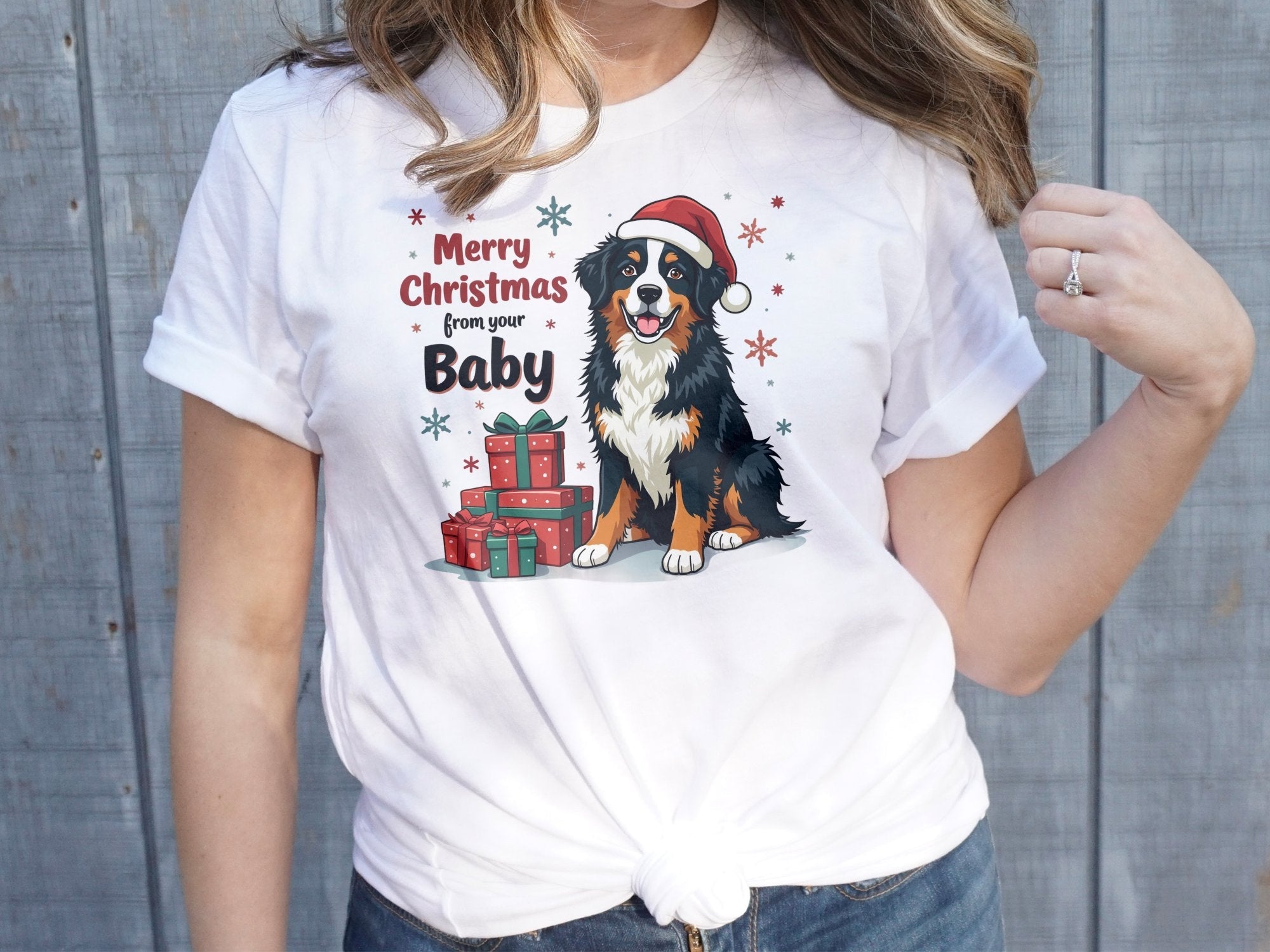 Bernese Mountain Dog Christmas T-Shirt, Merry Christmas from Your Baby, Holiday Dog Lover Shirt, Cute Festive Dog Tee - Craig Michael Design