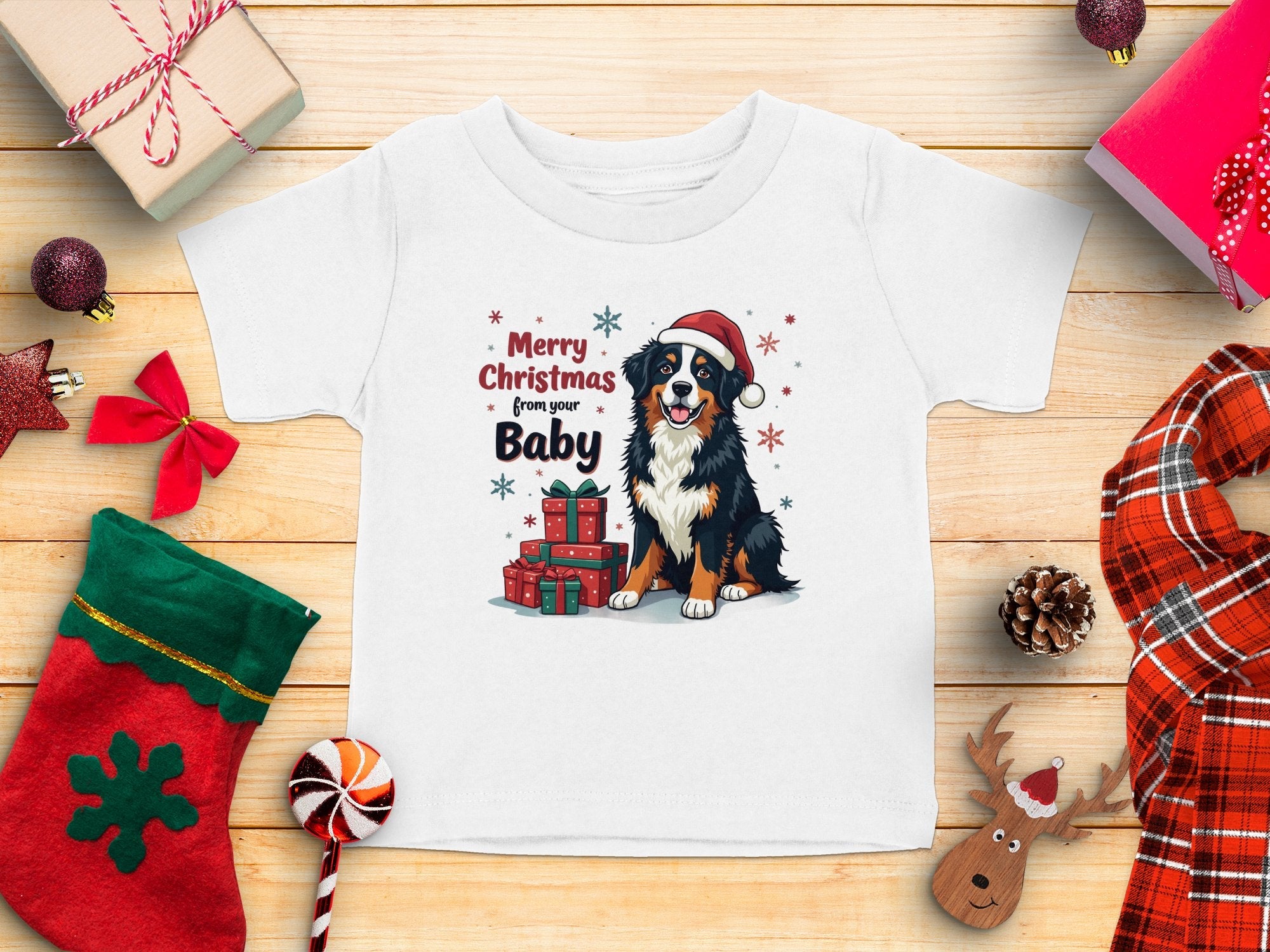 Bernese Mountain Dog Christmas T-Shirt, Merry Christmas from Your Baby, Holiday Dog Lover Shirt, Cute Festive Dog Tee - Craig Michael Design