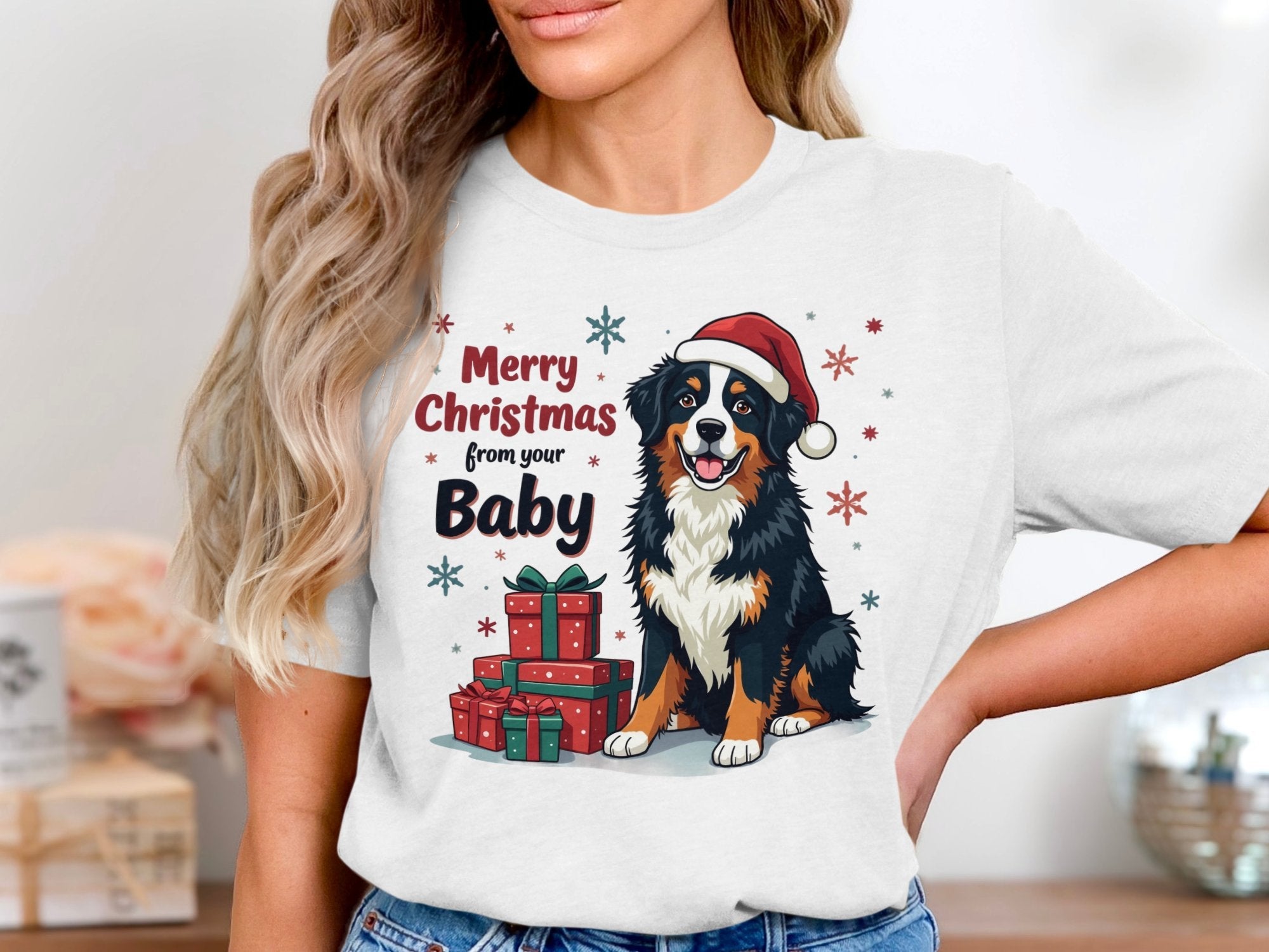 Bernese Mountain Dog Christmas T-Shirt, Merry Christmas from Your Baby, Holiday Dog Lover Shirt, Cute Festive Dog Tee - Craig Michael Design