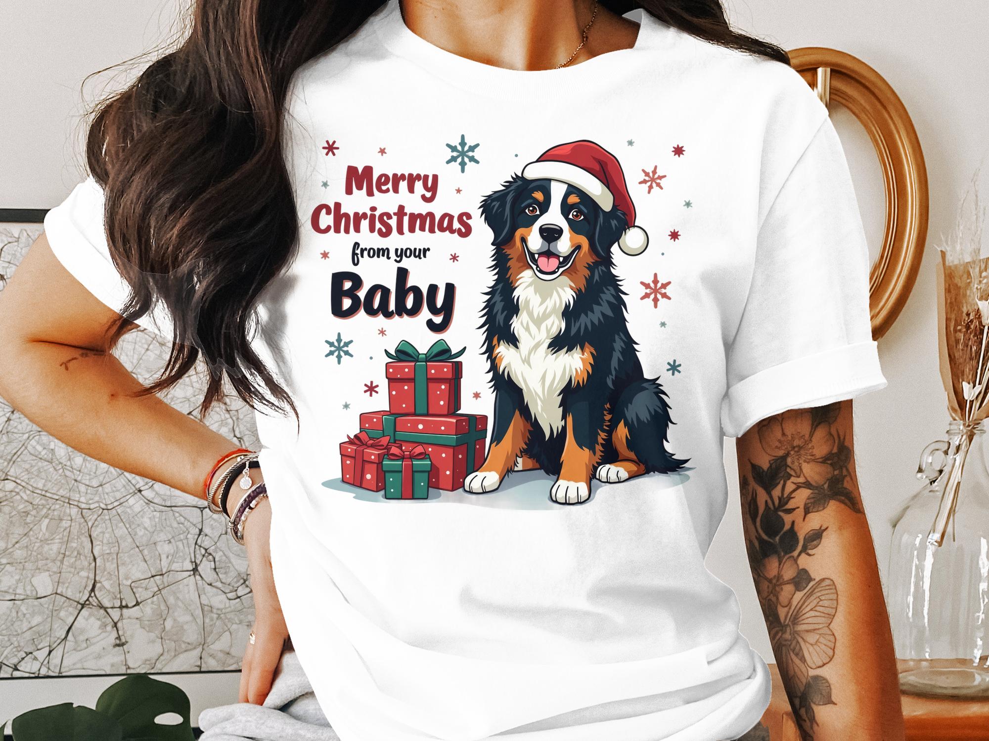 Bernese Mountain Dog Christmas T-Shirt, Merry Christmas from Your Baby, Holiday Dog Lover Shirt, Cute Festive Dog Tee - Craig Michael Design