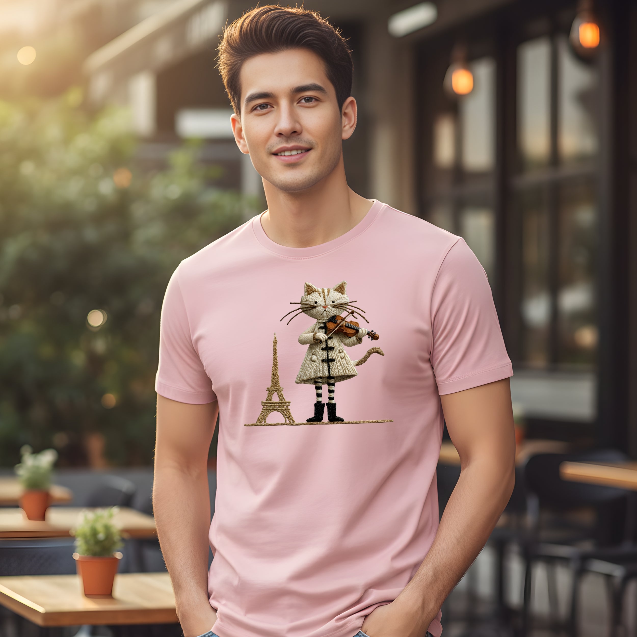 Parisian Cat Playing Violin Eiffel Tower T-Shirt