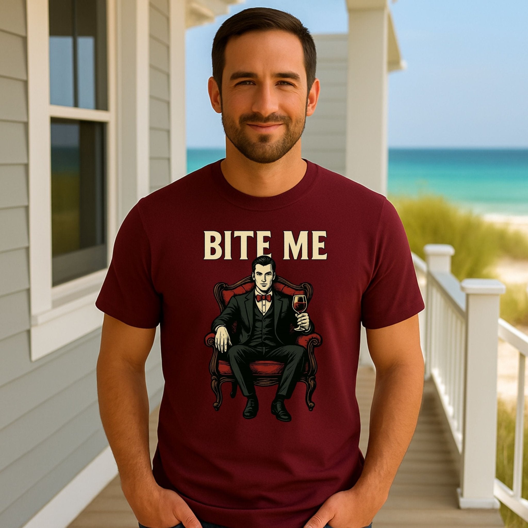 Bite Me Dracula Shirt, Sexy Vampire Halloween T-Shirt, Retro Gothic Graphic Tee - Craig Michael Design