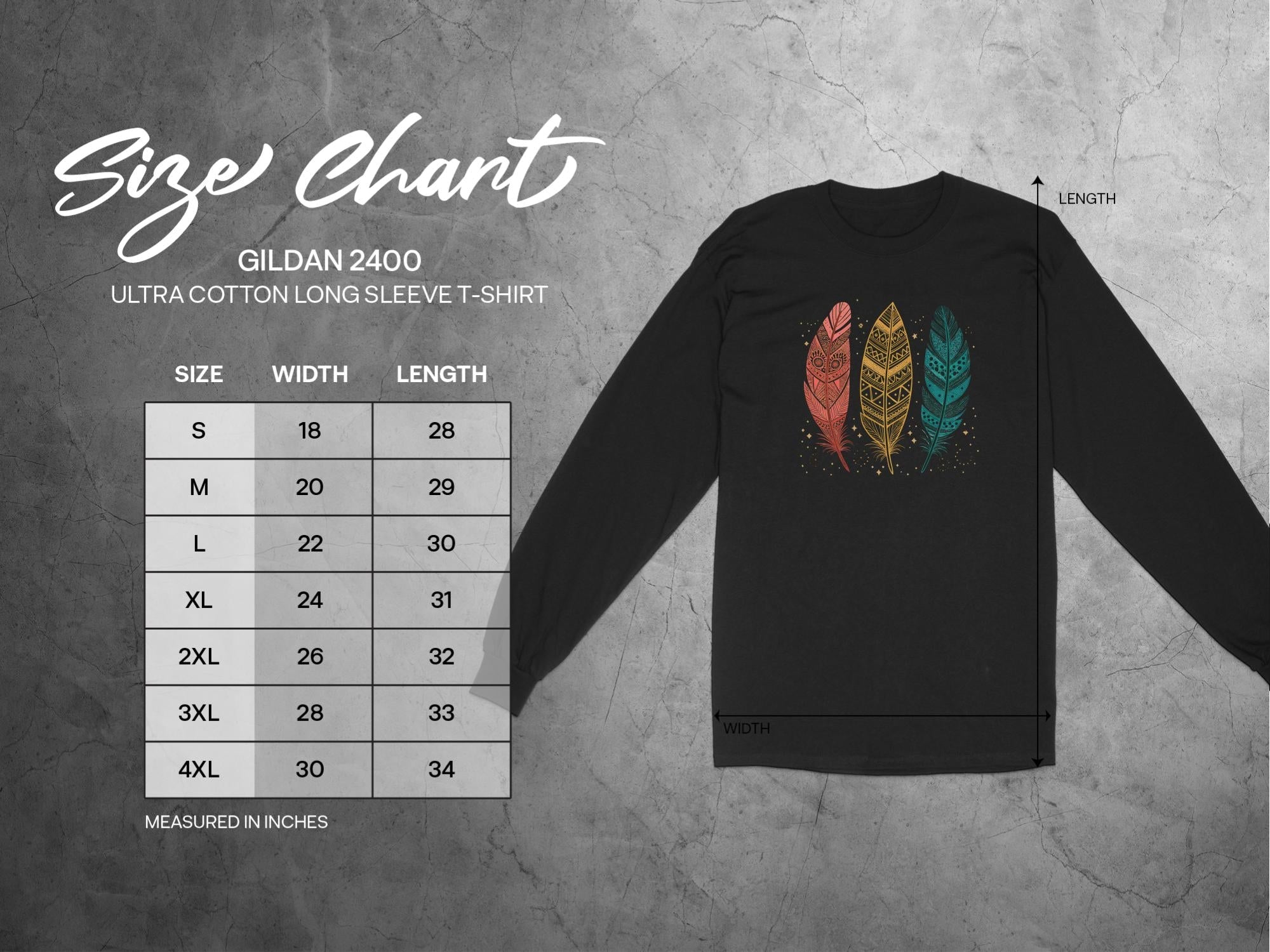 Boho Tribal Feather Design Long Sleeve T-Shirt, Colorful Art Print T-Shirt, Perfect Gift for Bohemian Style Lovers - Craig Michael Design