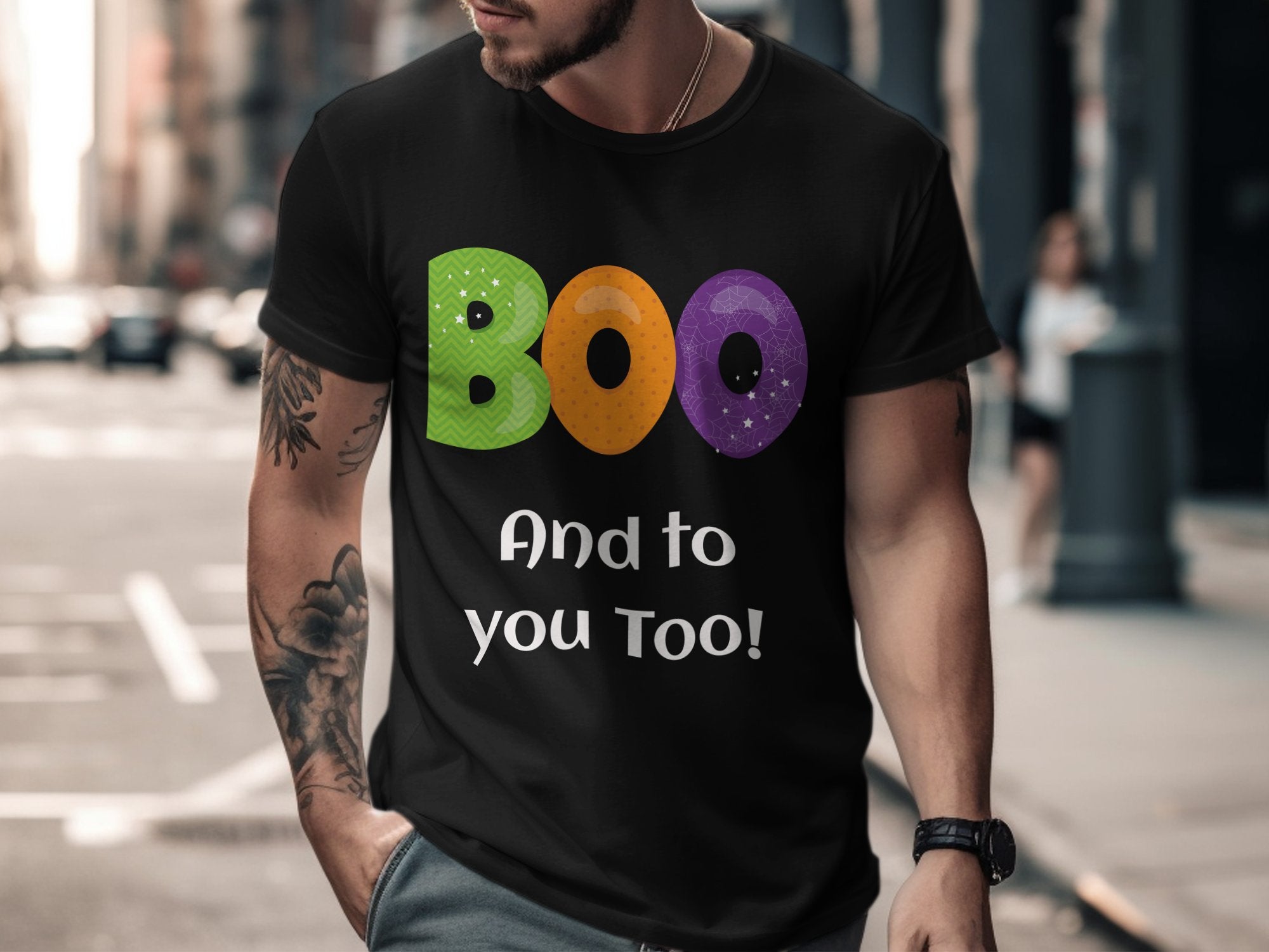 Boo And To You Too T-Shirt, Halloween Graphic Tee, Spooky Season T-shirt, Fun Halloween Shirt, Colorful Halloween Top - Craig Michael Design