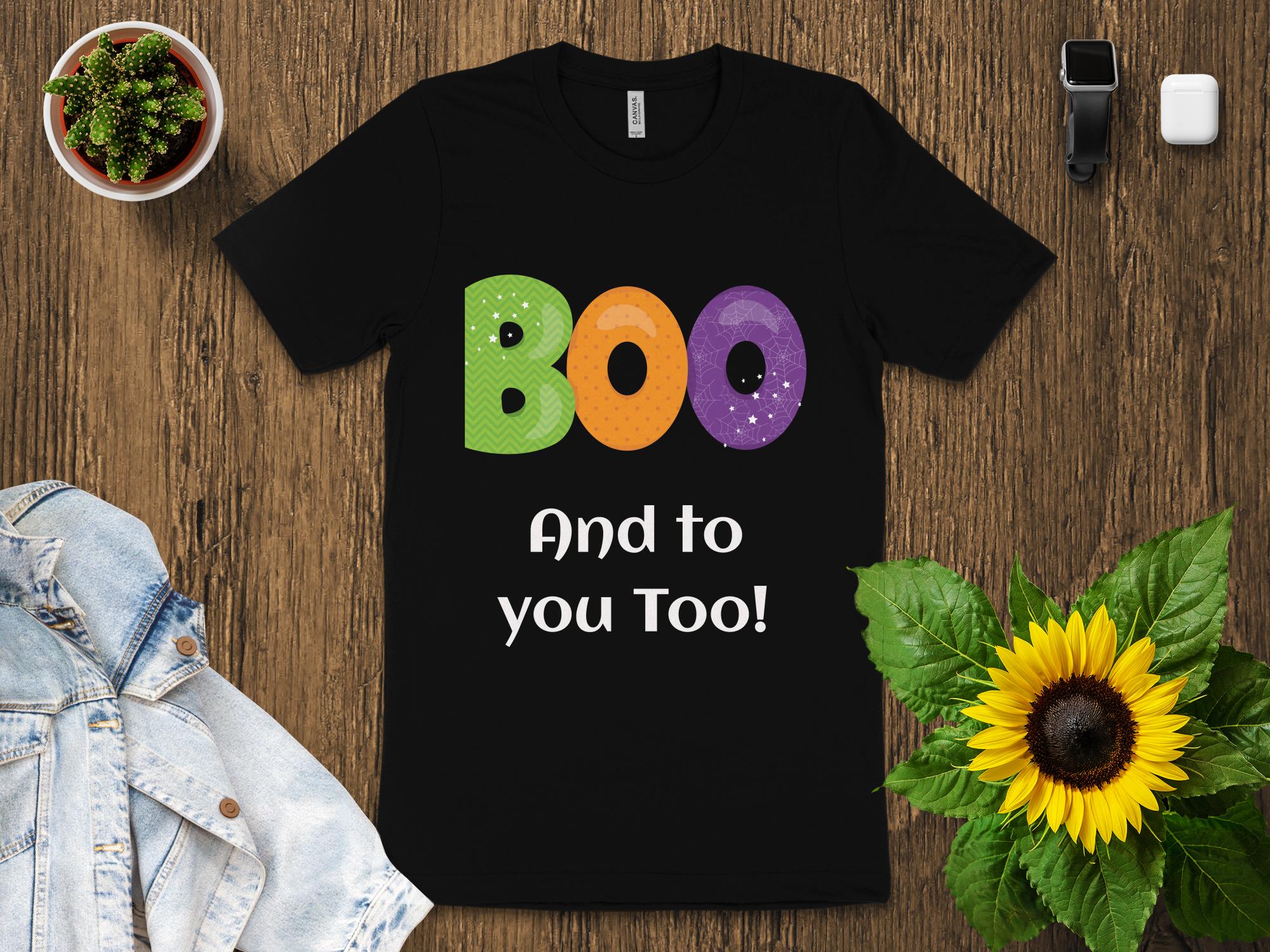 Boo And To You Too T-Shirt, Halloween Graphic Tee, Spooky Season T-shirt, Fun Halloween Shirt, Colorful Halloween Top - Craig Michael Design