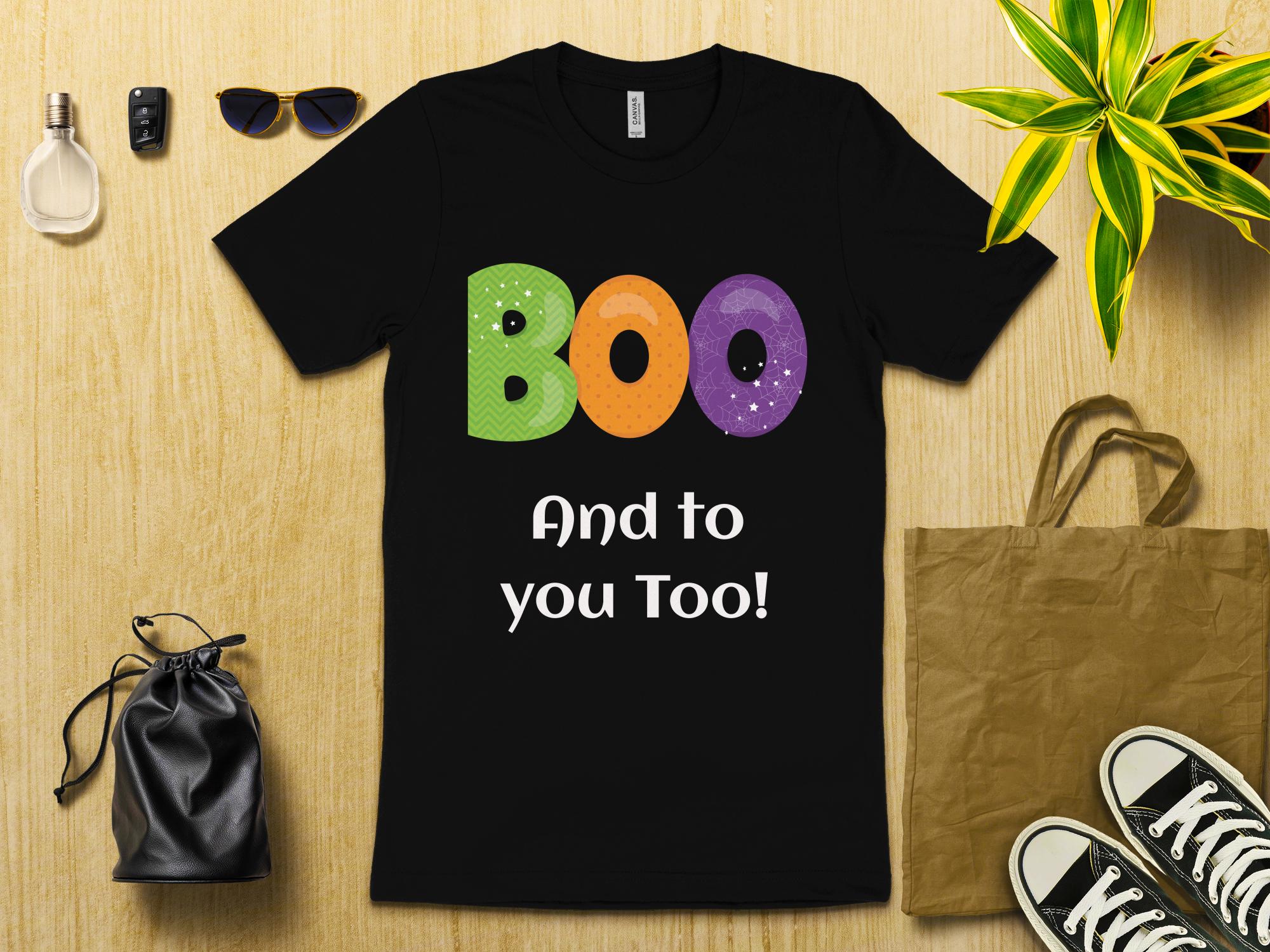 Boo And To You Too T-Shirt, Halloween Graphic Tee, Spooky Season T-shirt, Fun Halloween Shirt, Colorful Halloween Top - Craig Michael Design