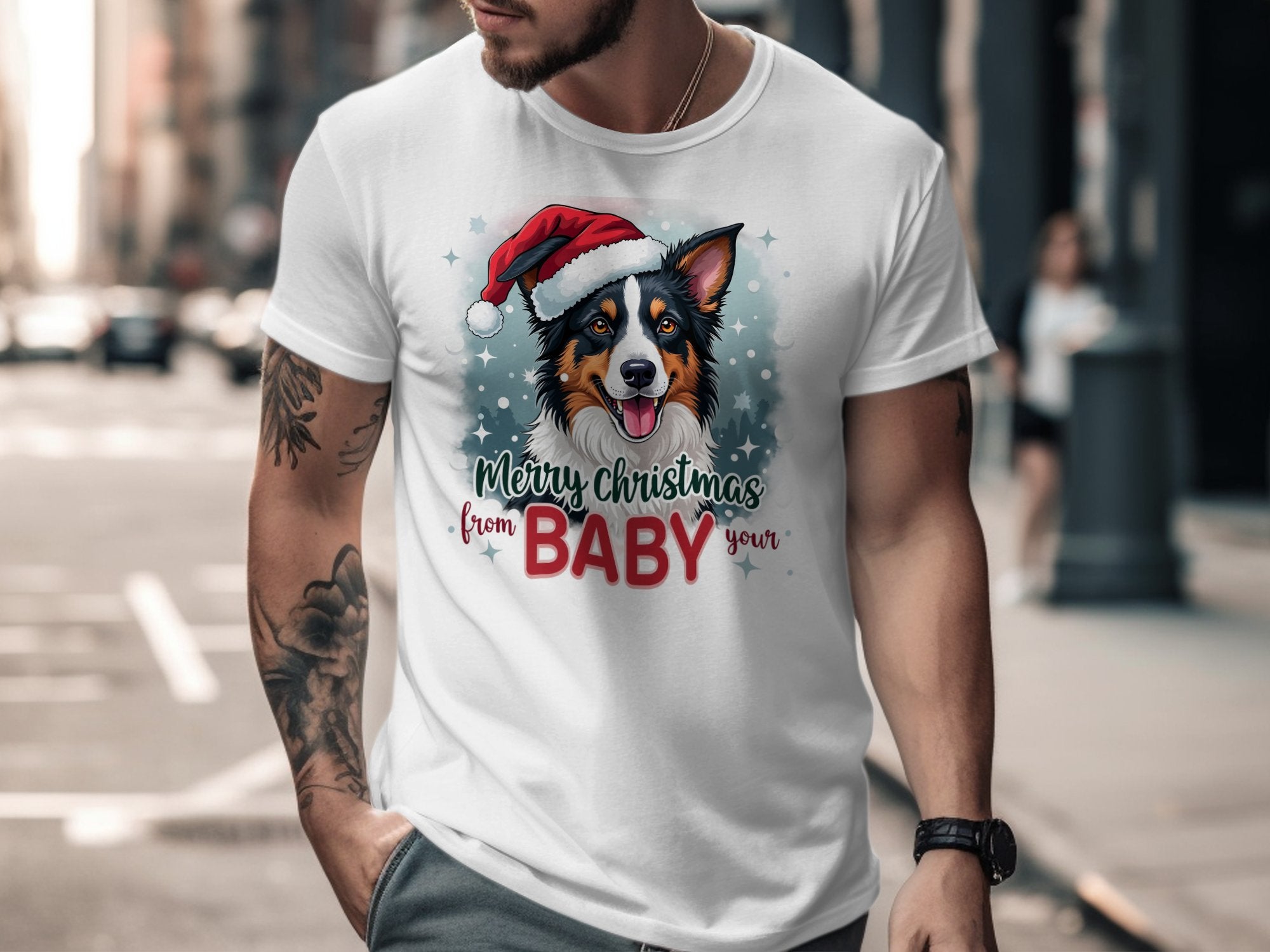 Border Collie Merry Christmas T-Shirt, Cute Santa Hat Xmas Tee, Dog Lovers Holiday Shirt, Christmas Gift Idea, Seasonal Pet Apparel - Craig Michael Design