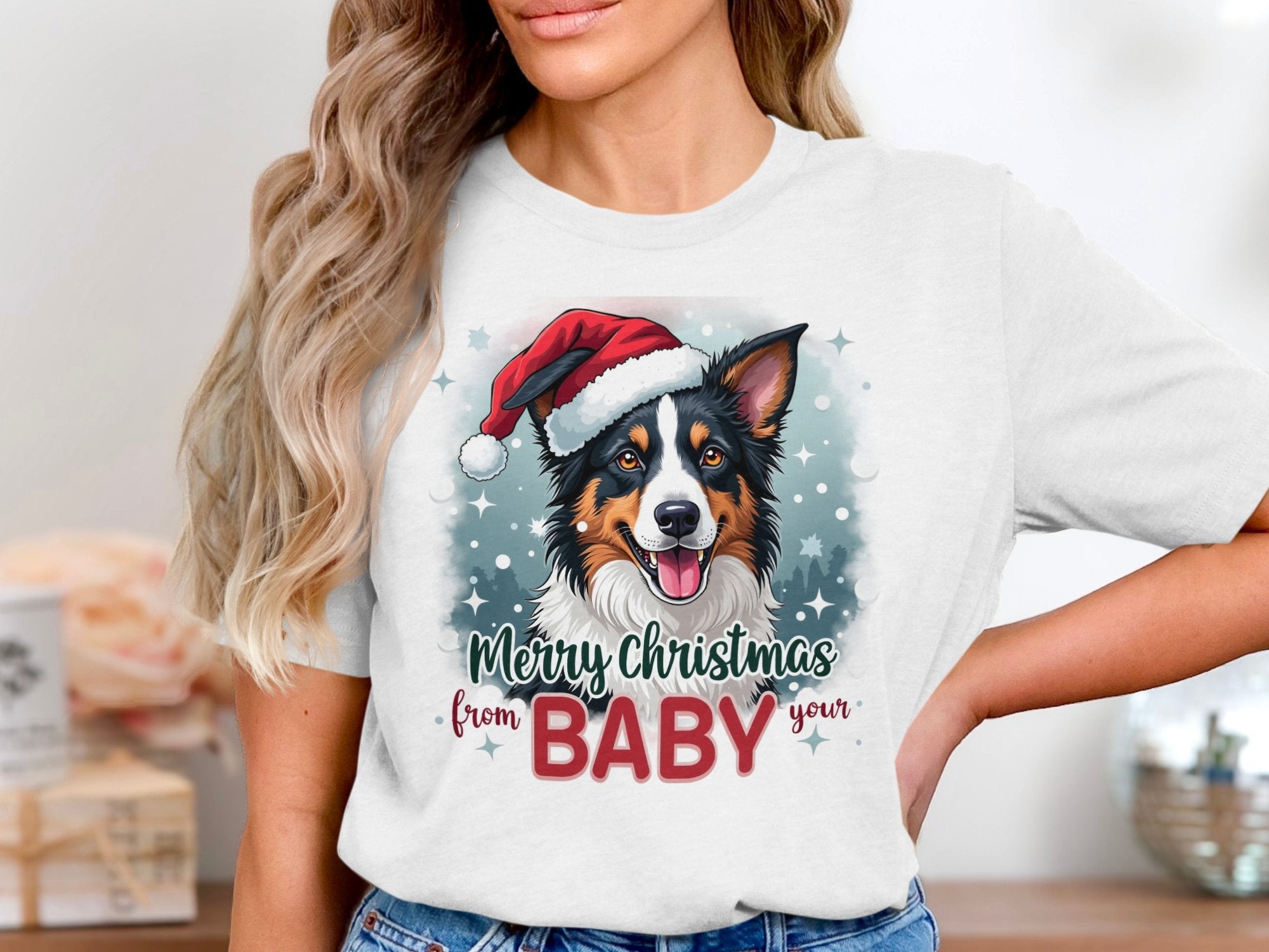 Border Collie Merry Christmas T-Shirt, Cute Santa Hat Xmas Tee, Dog Lovers Holiday Shirt, Christmas Gift Idea, Seasonal Pet Apparel - Craig Michael Design