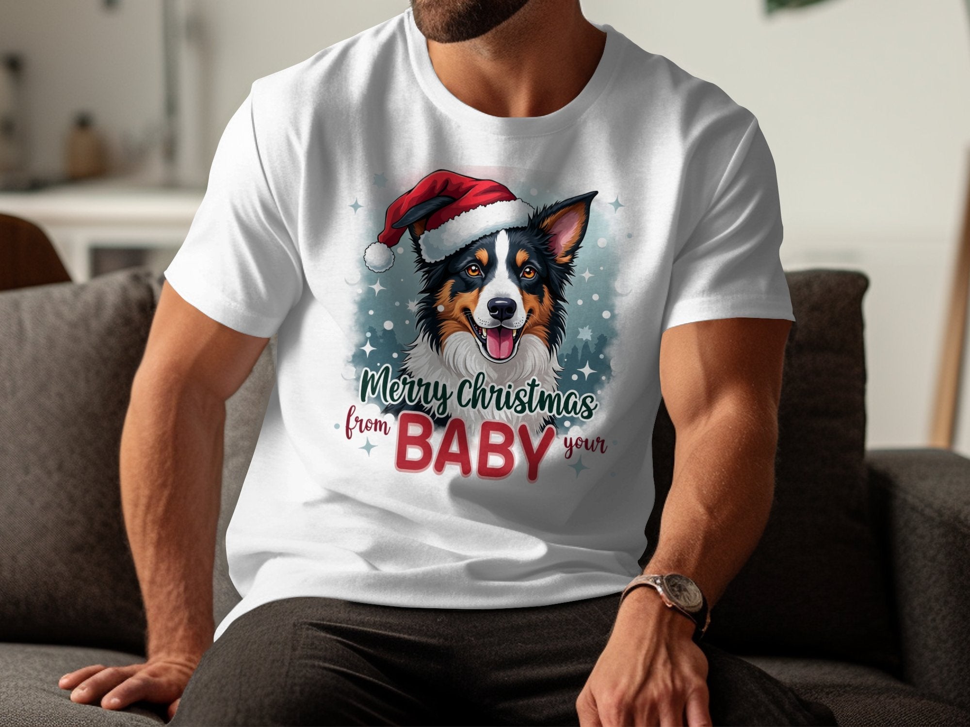 Border Collie Merry Christmas T-Shirt, Cute Santa Hat Xmas Tee, Dog Lovers Holiday Shirt, Christmas Gift Idea, Seasonal Pet Apparel - Craig Michael Design