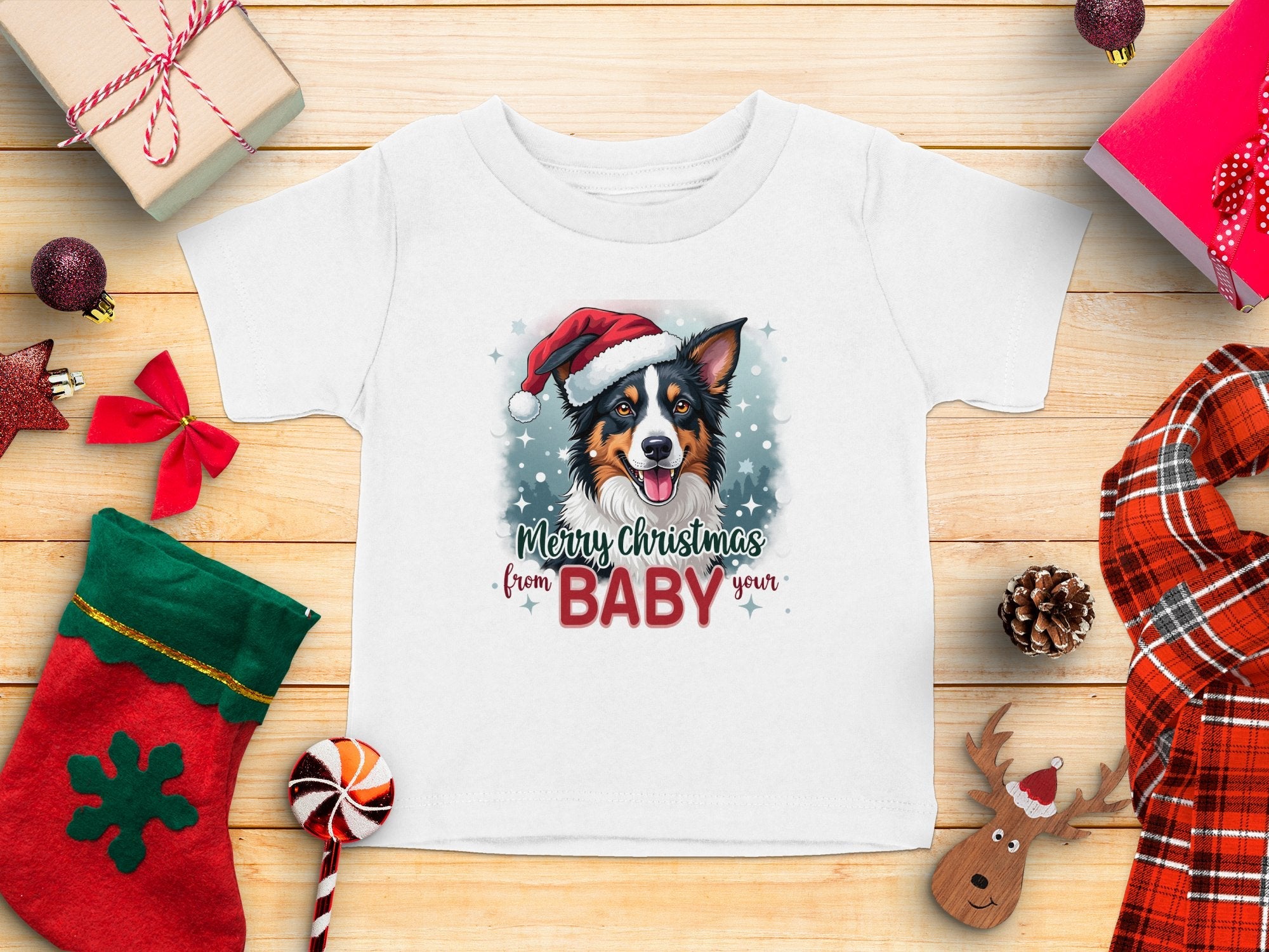 Border Collie Merry Christmas T-Shirt, Cute Santa Hat Xmas Tee, Dog Lovers Holiday Shirt, Christmas Gift Idea, Seasonal Pet Apparel - Craig Michael Design