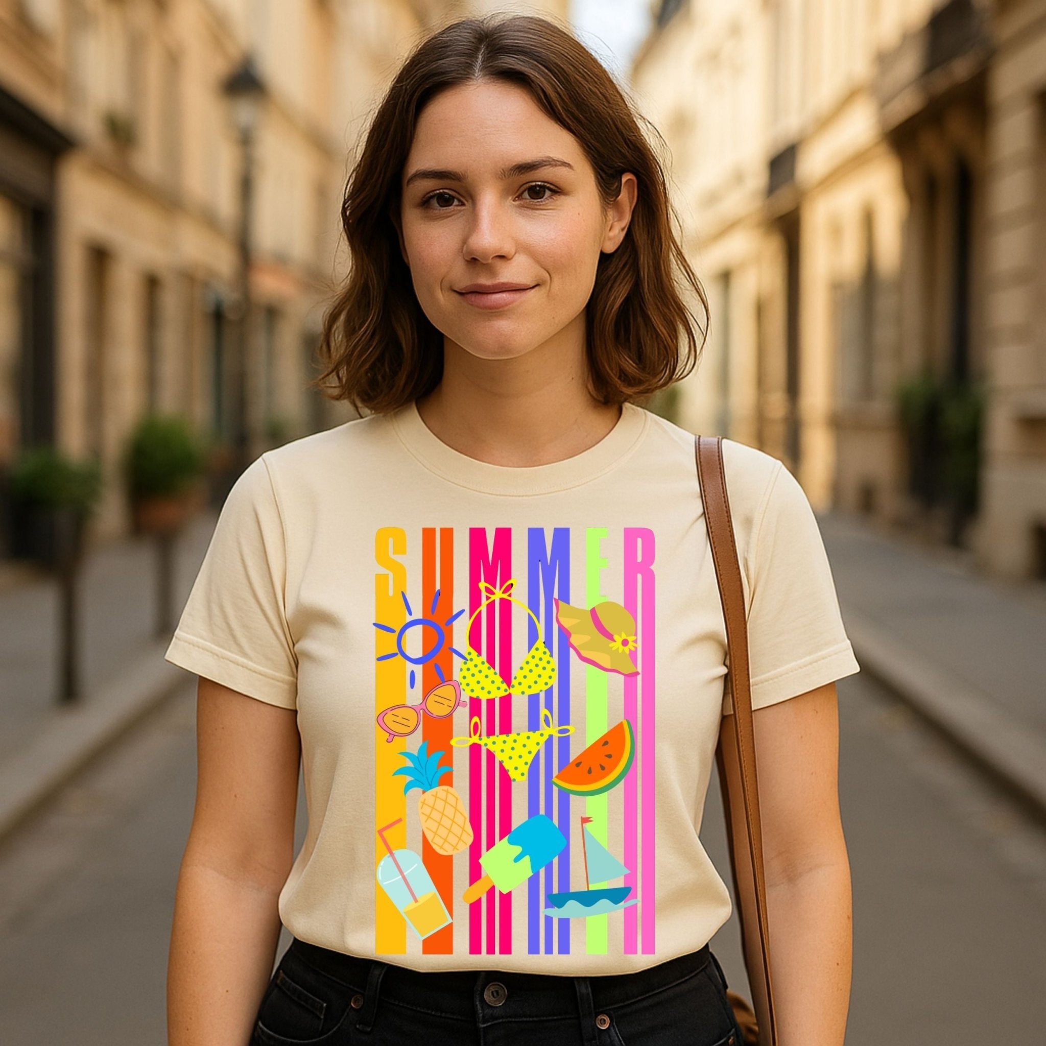 Bright Summer T-Shirt, Colourful Beach Shirt for Women, Tropical Holiday Tee - Craig Michael Design