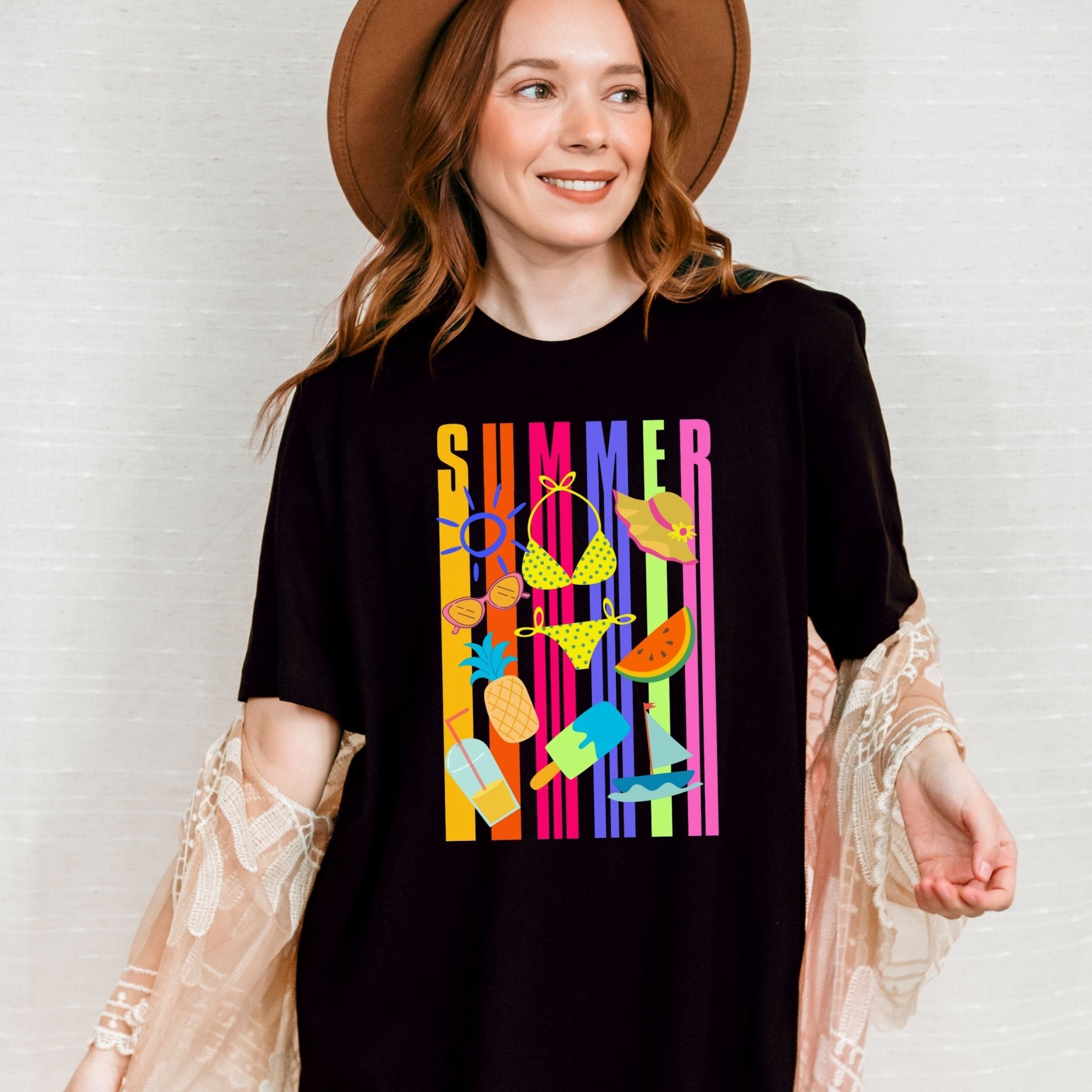 Bright Summer T-Shirt, Colourful Beach Shirt for Women, Tropical Holiday Tee - Craig Michael Design