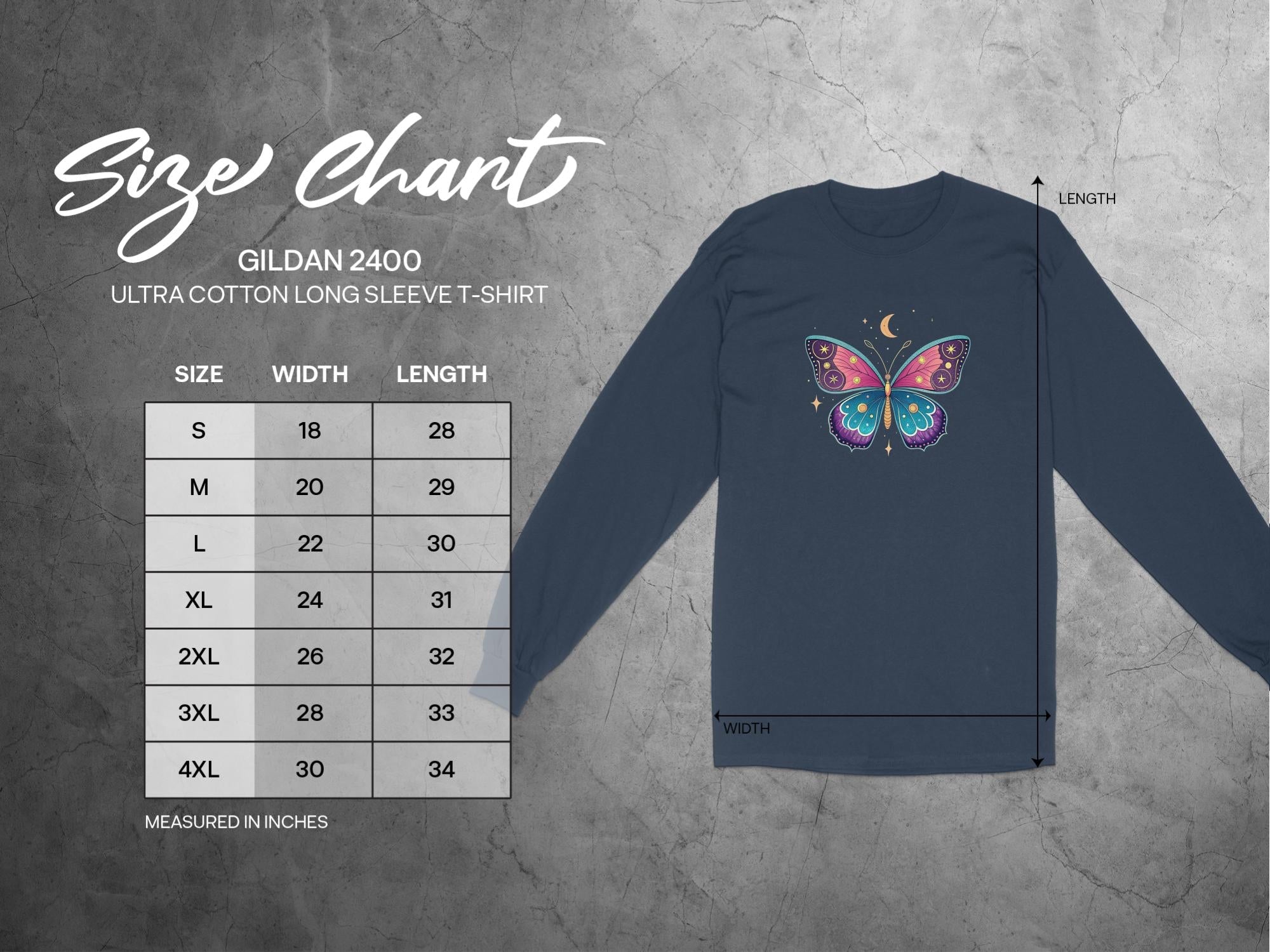 Butterfly Design Long Sleeve T Shirt, Celestial Moon Star Design Shirt, Artistic Graphic Tee, Colorful Nature Inspired Top - Craig Michael Design