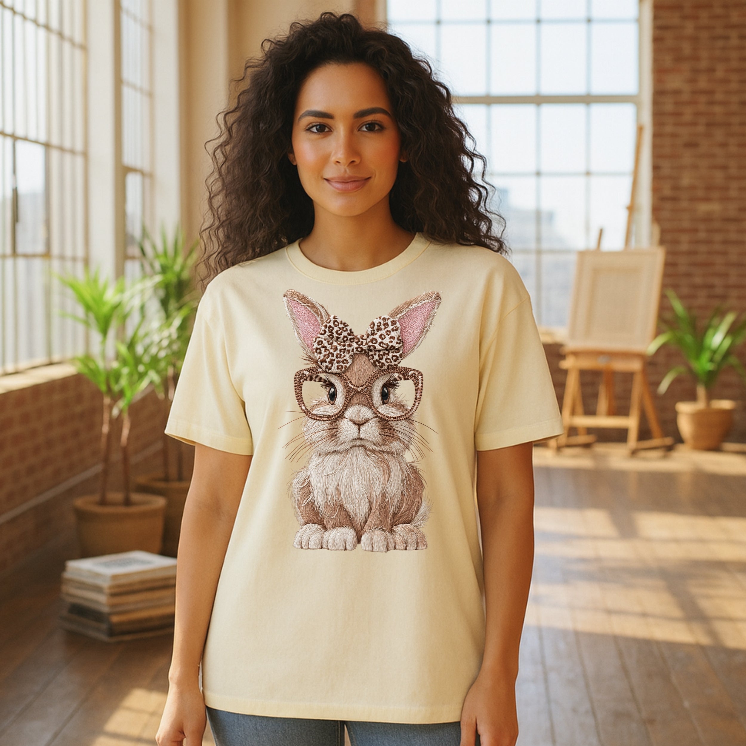 Adorable Bunny with Glasses and Bow Graphic T-Shirt
