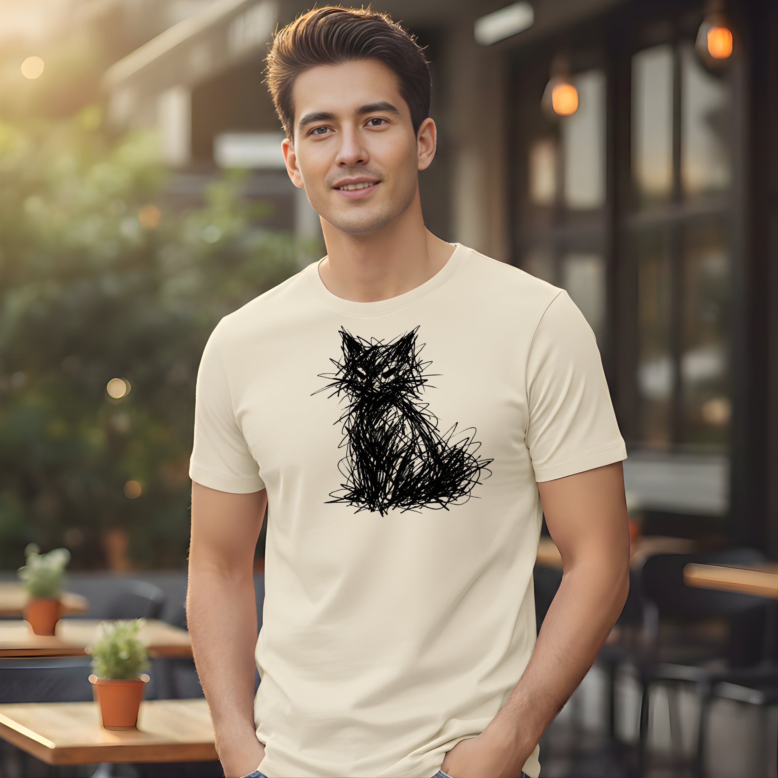 Hand-Drawn Cat Silhouette Design T-Shirt Product