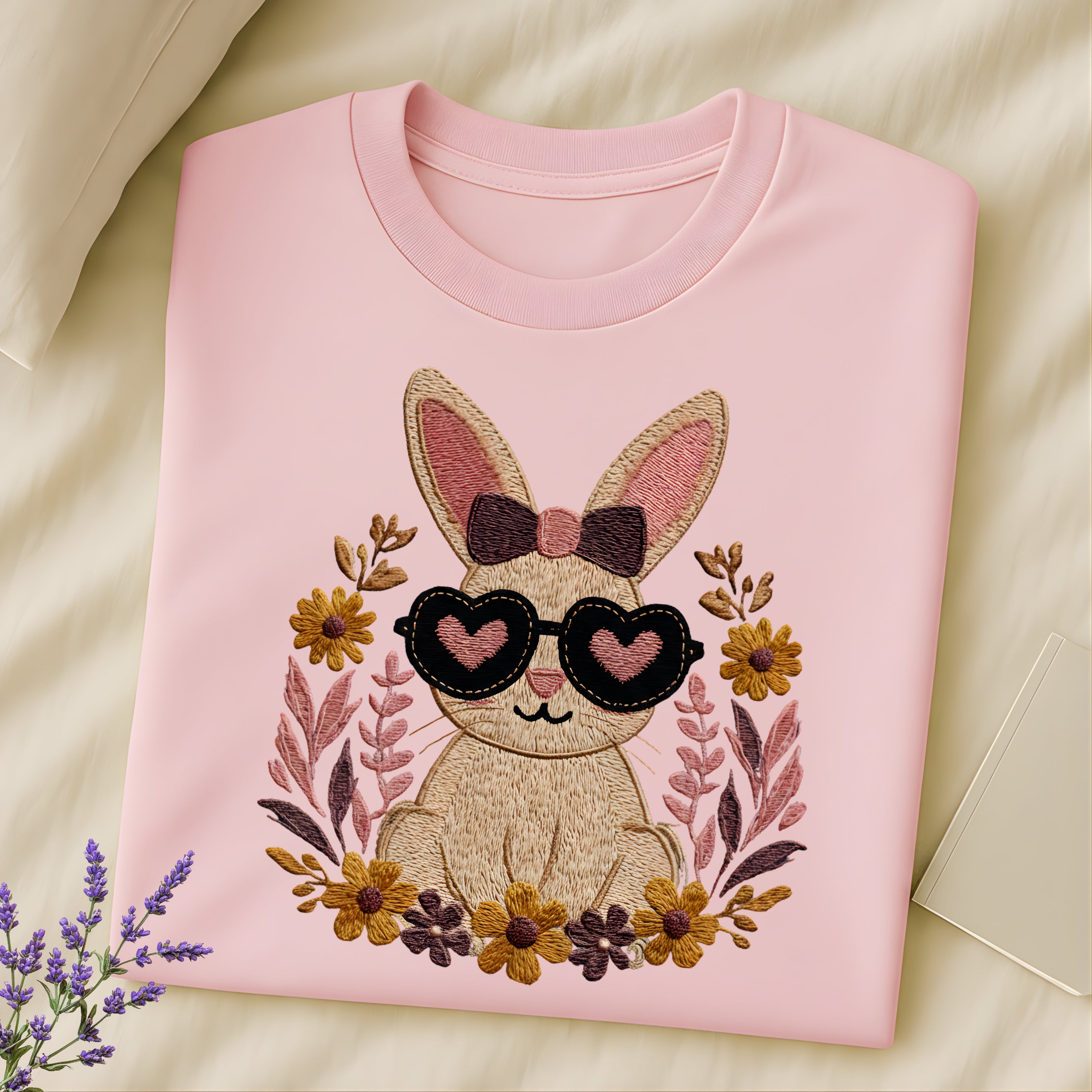 Cute Bunny With Sunglasses Surrounded by Flowers Shirt