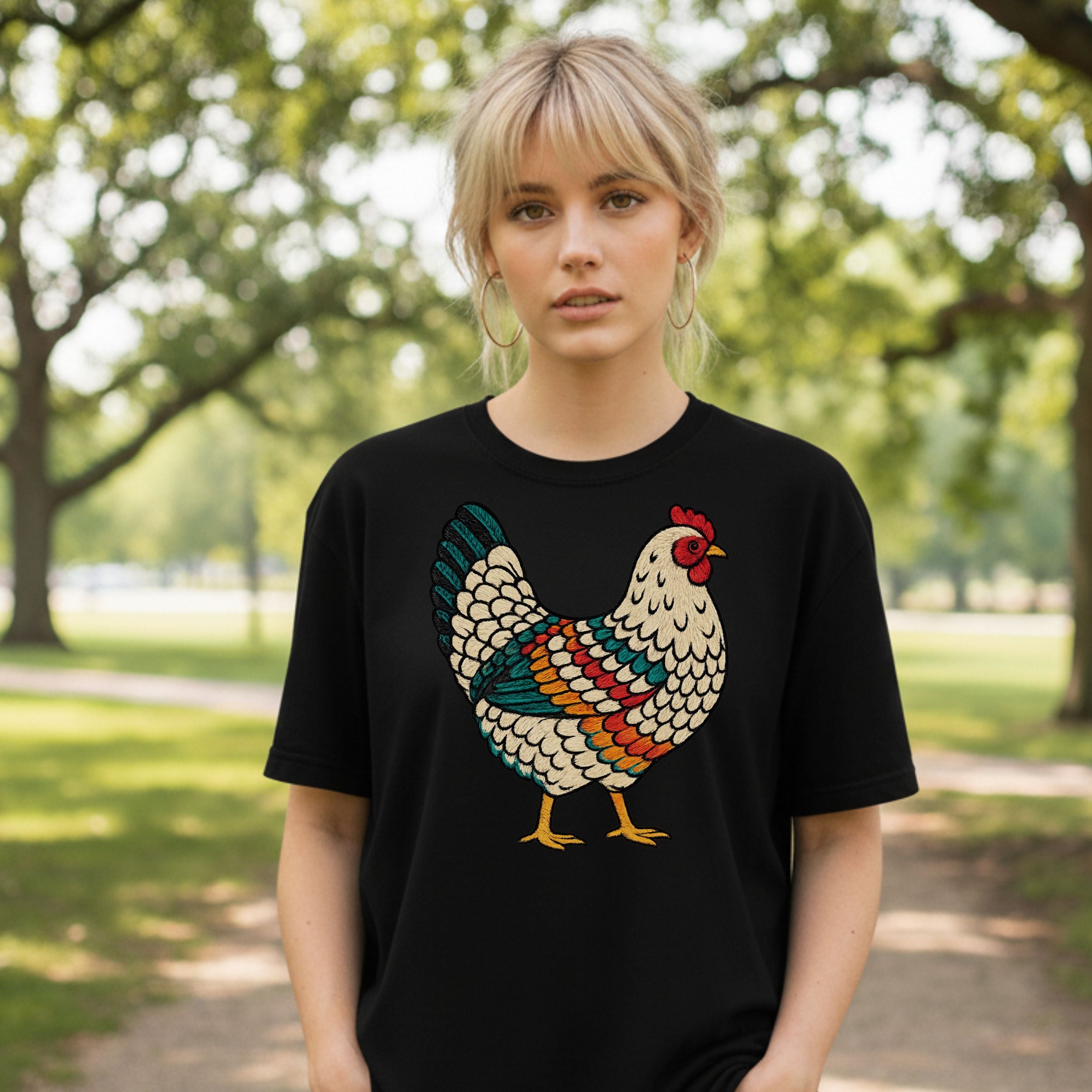 Colorful Hen Graphic Tee Perfect for Everyday Wear