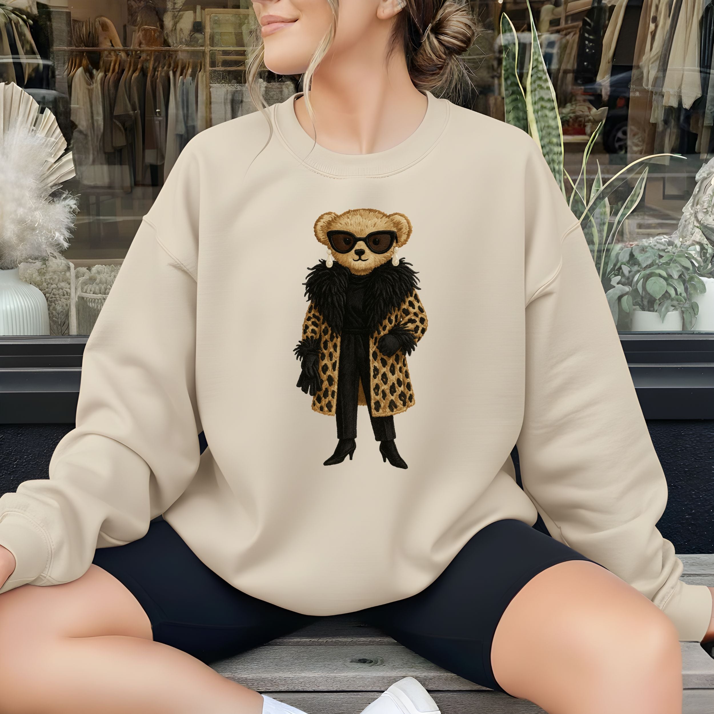 Fashionista Teddy Bear in Stylish Outfit Sweatshirt