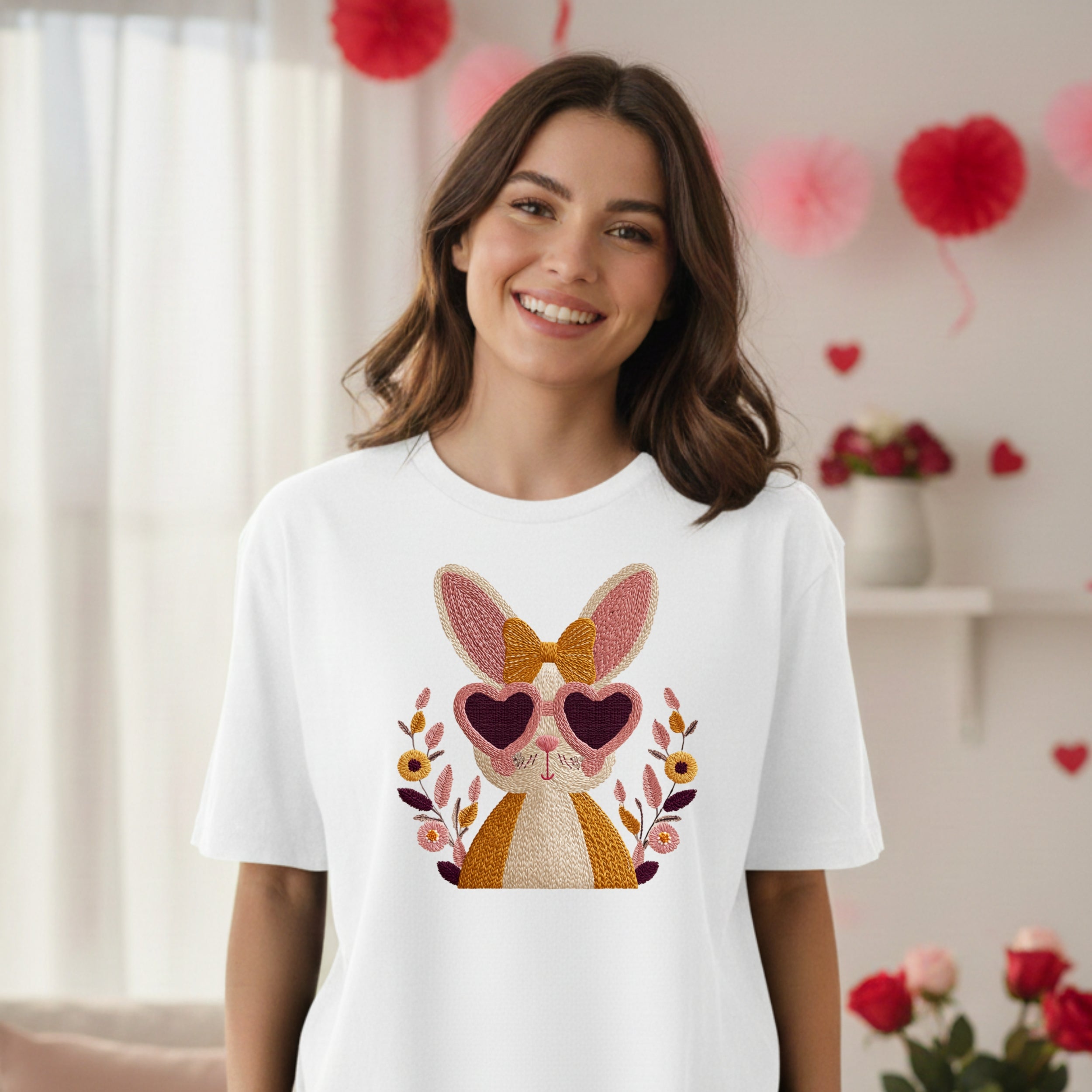 Cute Bunny with Heart Sunglasses Graphic T-shirt