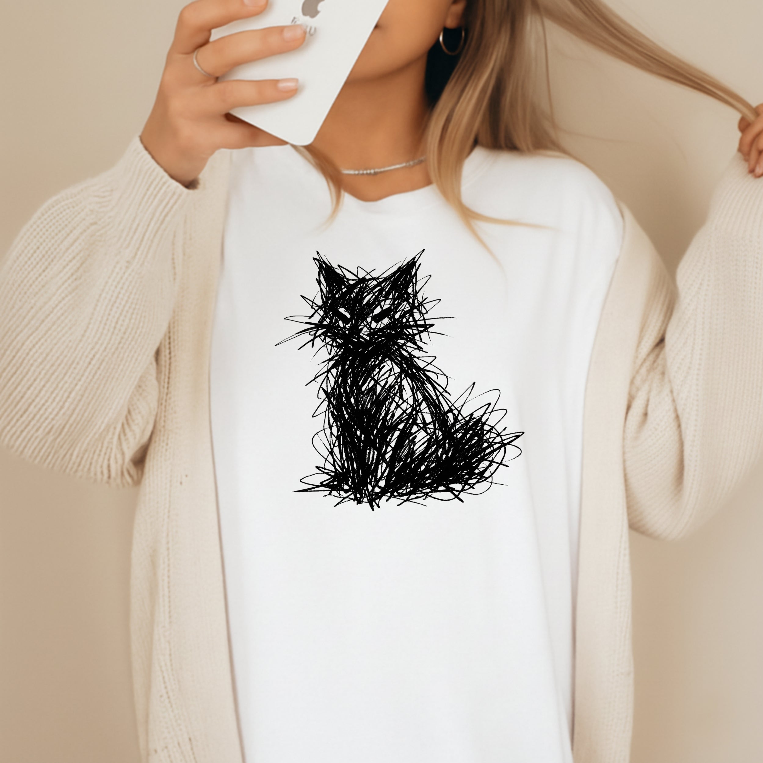 Abstract Scribble Cat Design on a Stylish Apparel