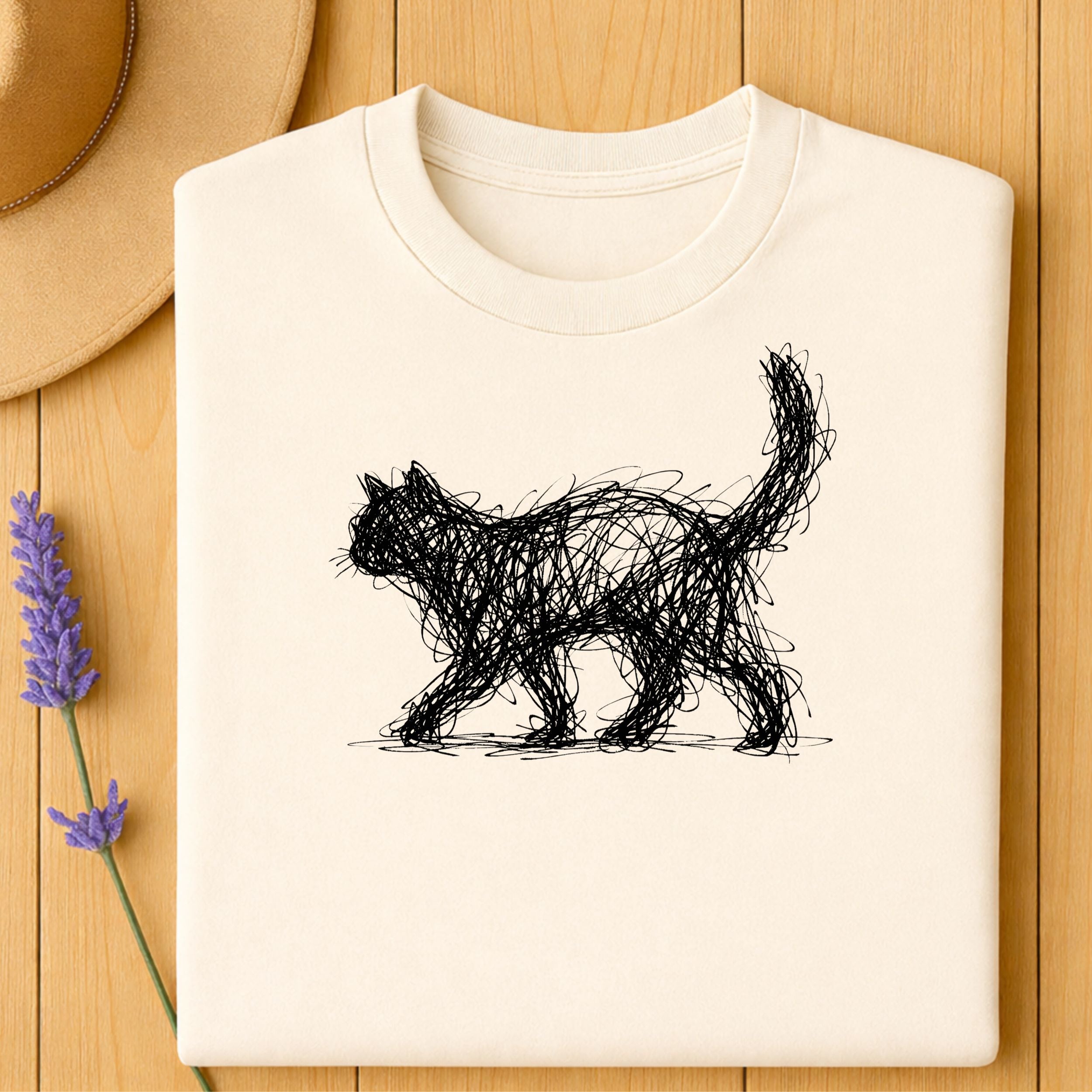 Abstract Black Cat Sketch Shirt for Casual Wear