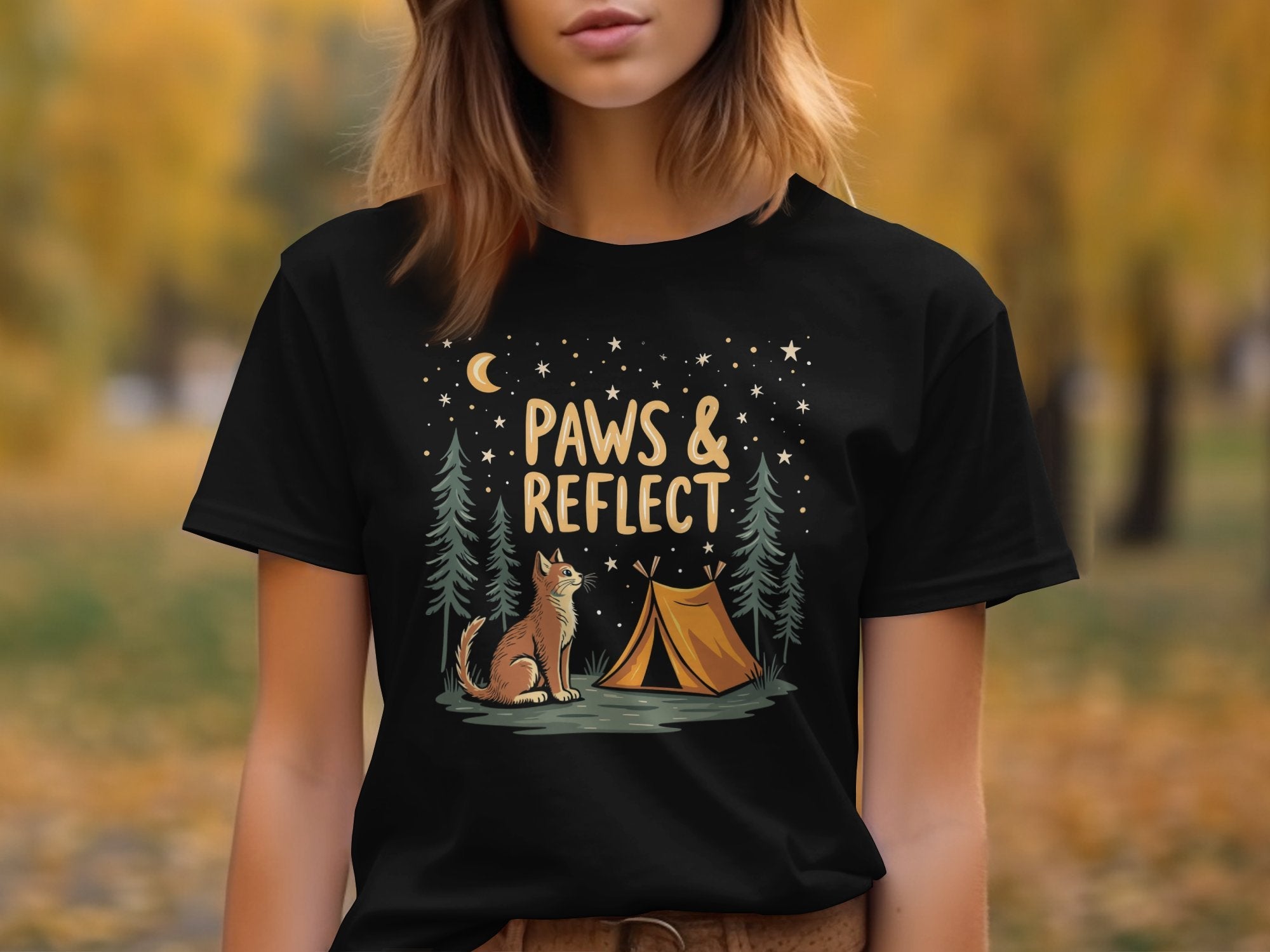 Camping Cat T-Shirt, Paws and Reflect T-Shirt, Cat Lover Gift, Outdoor Adventure Tee, Fun Camping Graphic, Cozy Cat Camp Shirt - Craig Michael Design