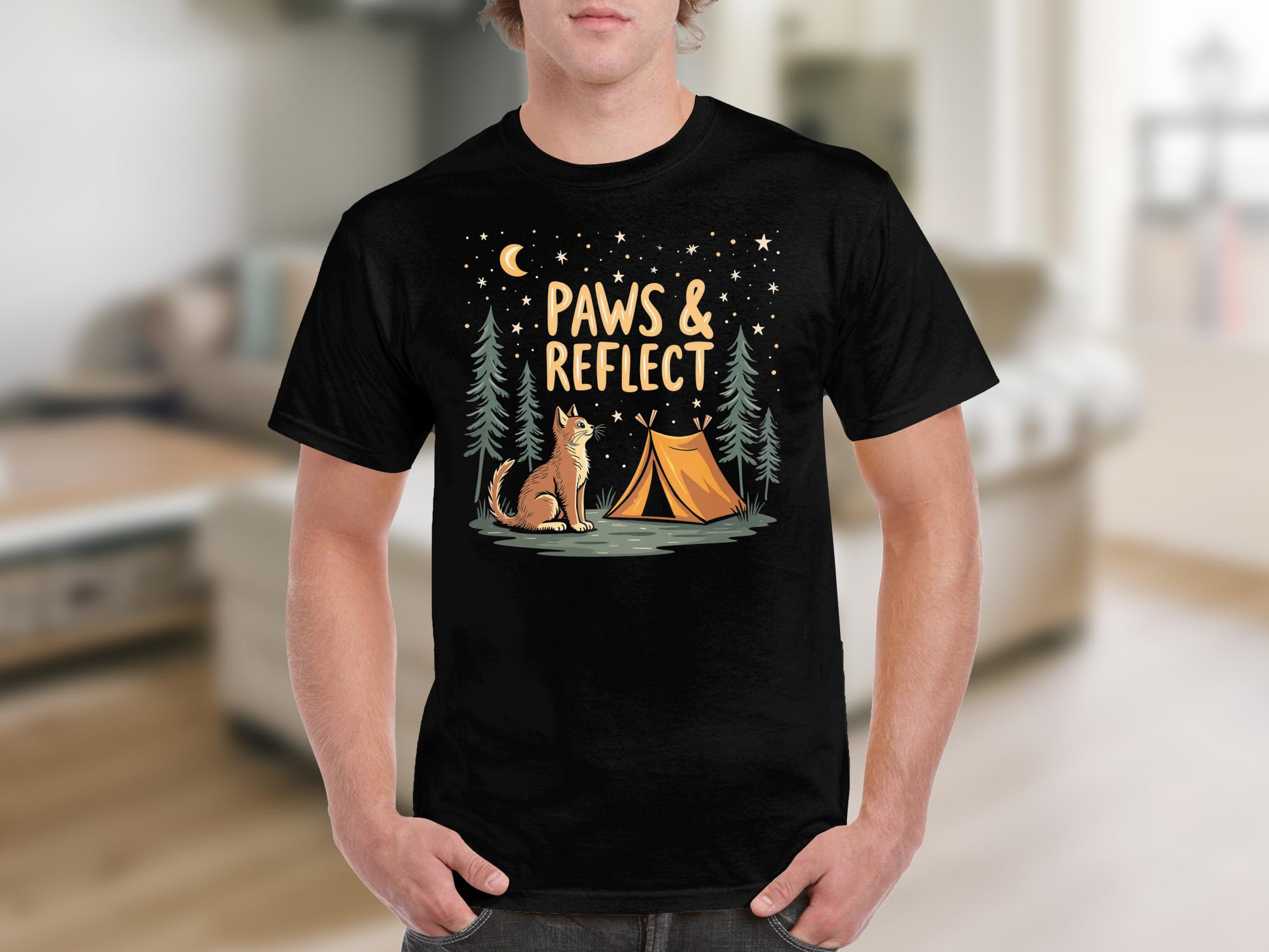 Camping Cat T-Shirt, Paws and Reflect T-Shirt, Cat Lover Gift, Outdoor Adventure Tee, Fun Camping Graphic, Cozy Cat Camp Shirt - Craig Michael Design