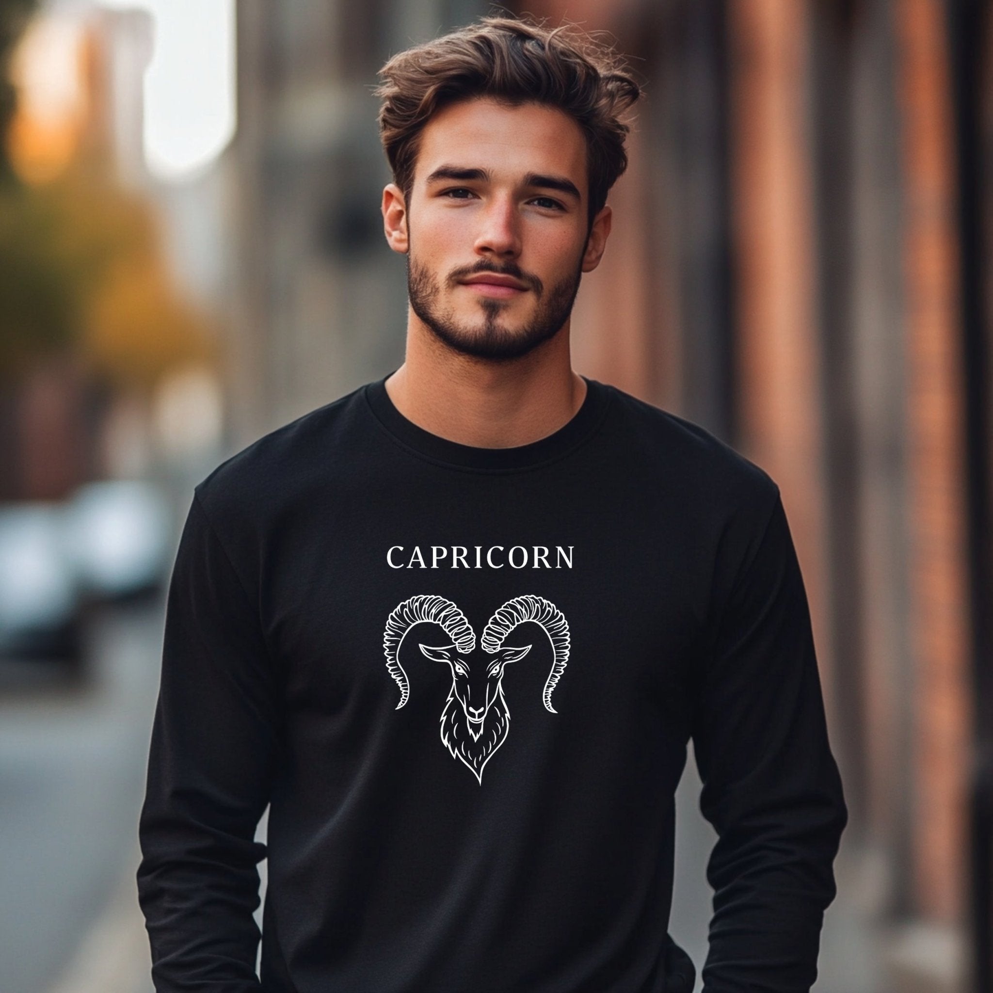 Capricorn Zodiac Sign Long Sleeve T-Shirt, Astrology Goat Graphic Tee, Horoscope Symbol Shirt, Gift for Astrology Lovers - Craig Michael Design