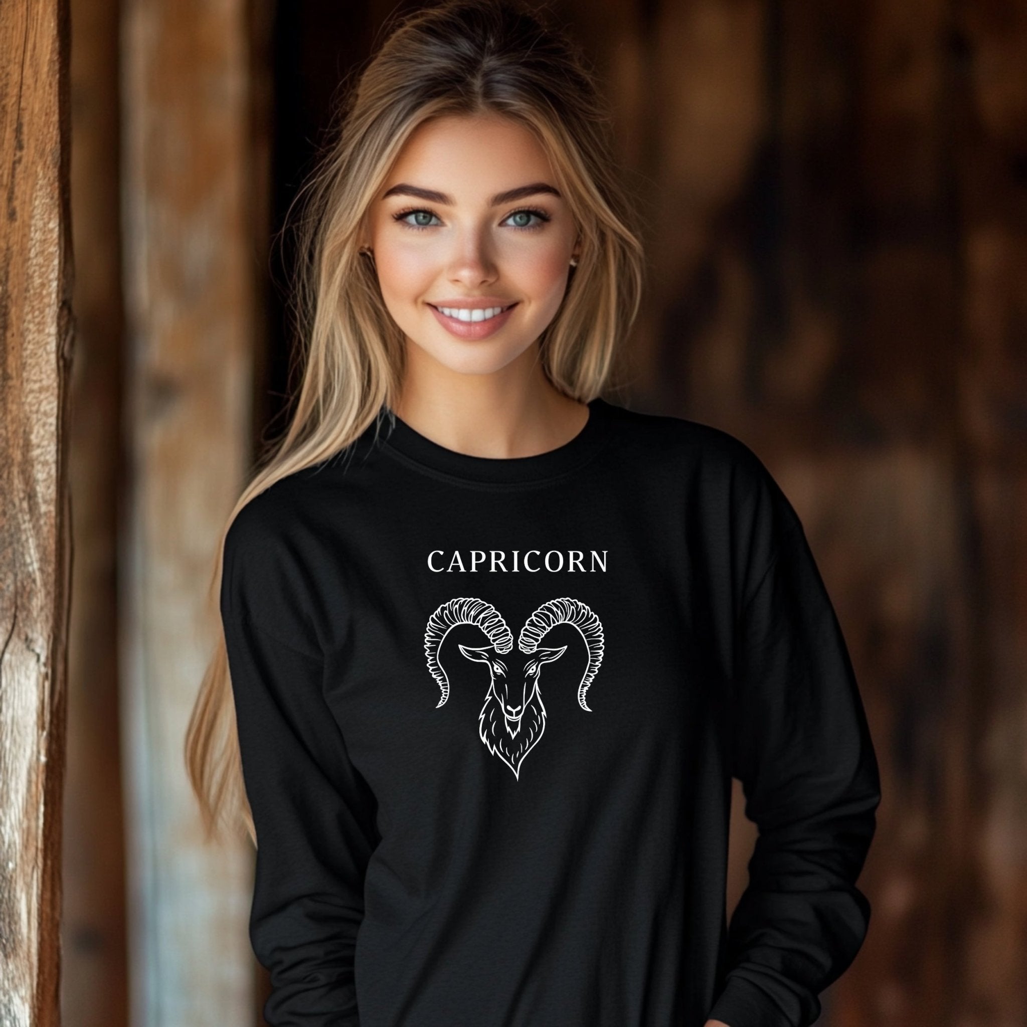 Capricorn Zodiac Sign Long Sleeve T-Shirt, Astrology Goat Graphic Tee, Horoscope Symbol Shirt, Gift for Astrology Lovers - Craig Michael Design