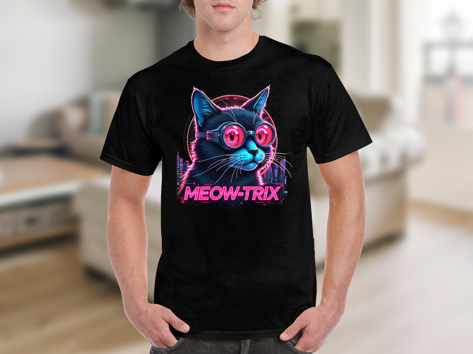 Cat in Cyberpunk Goggles T-Shirt, Meow Trix Cat Illustration Tee, Neon Cat Art Shirt, Futuristic Cat Design Top - Craig Michael Design