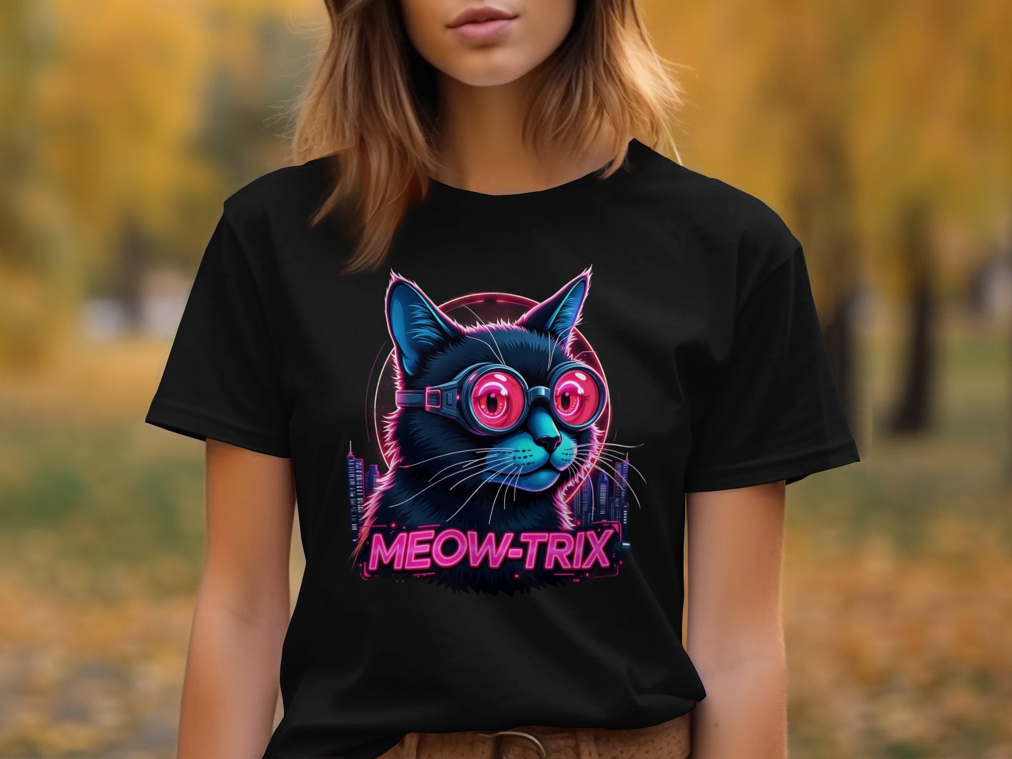 Cat in Cyberpunk Goggles T-Shirt, Meow Trix Cat Illustration Tee, Neon Cat Art Shirt, Futuristic Cat Design Top - Craig Michael Design