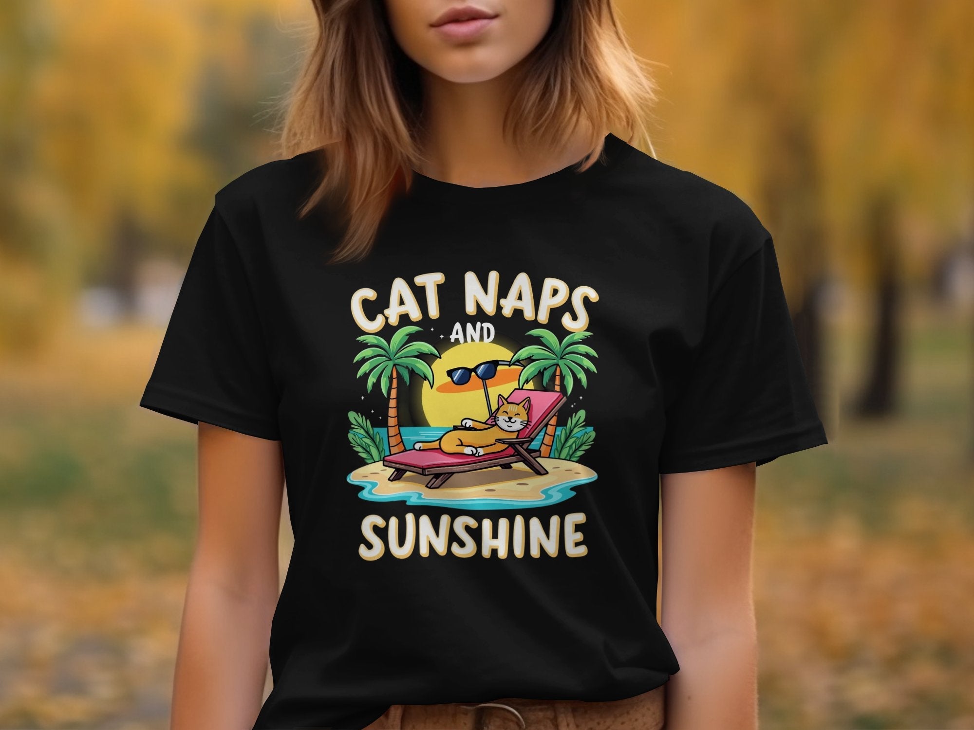 Cat Naps And Sunshine Relaxing Cat Shirt Summer Beach T-Shirt Funny Cat Lover Shirt Cute Cat Graphic Tee Gift - Craig Michael Design