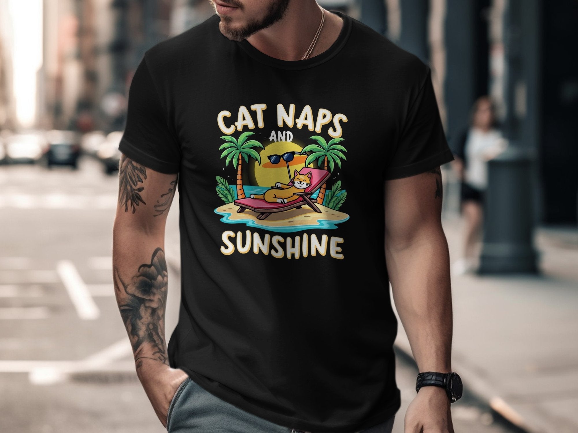 Cat Naps And Sunshine Relaxing Cat Shirt Summer Beach T-Shirt Funny Cat Lover Shirt Cute Cat Graphic Tee Gift - Craig Michael Design