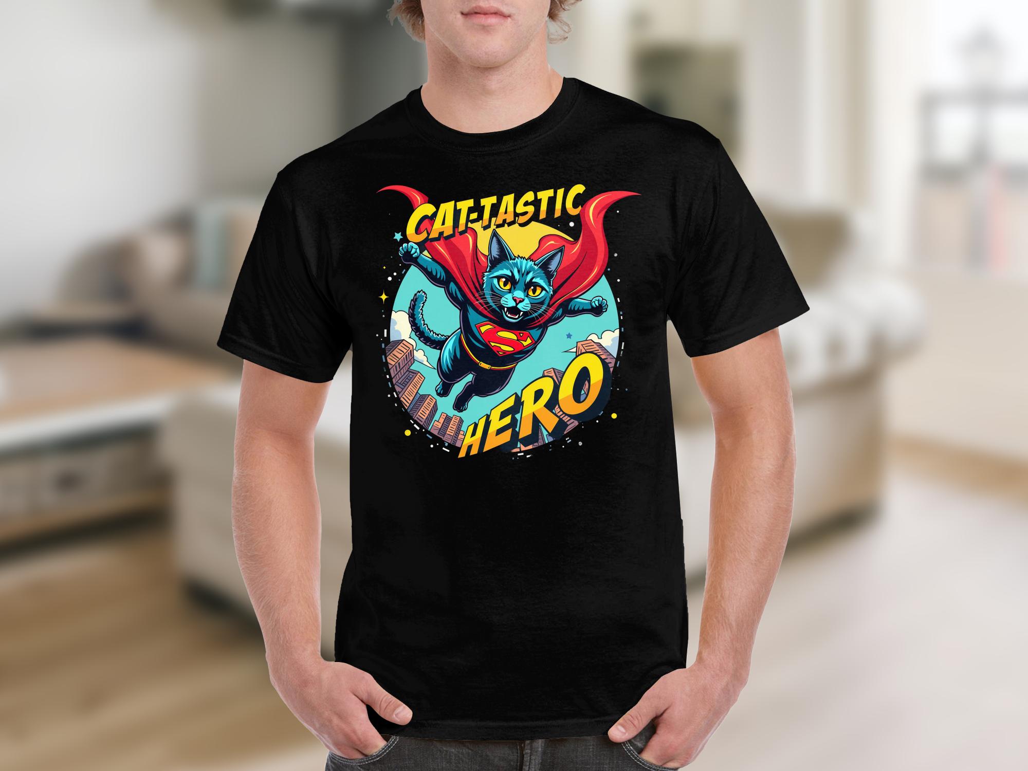 Cat - Tastic Hero T-Shirt, Cartoon Flying Superhero Cat, Funny Feline Graphic Tee, Cute Cat Comic Shirt, Gift for Cat Lovers - Craig Michael Design