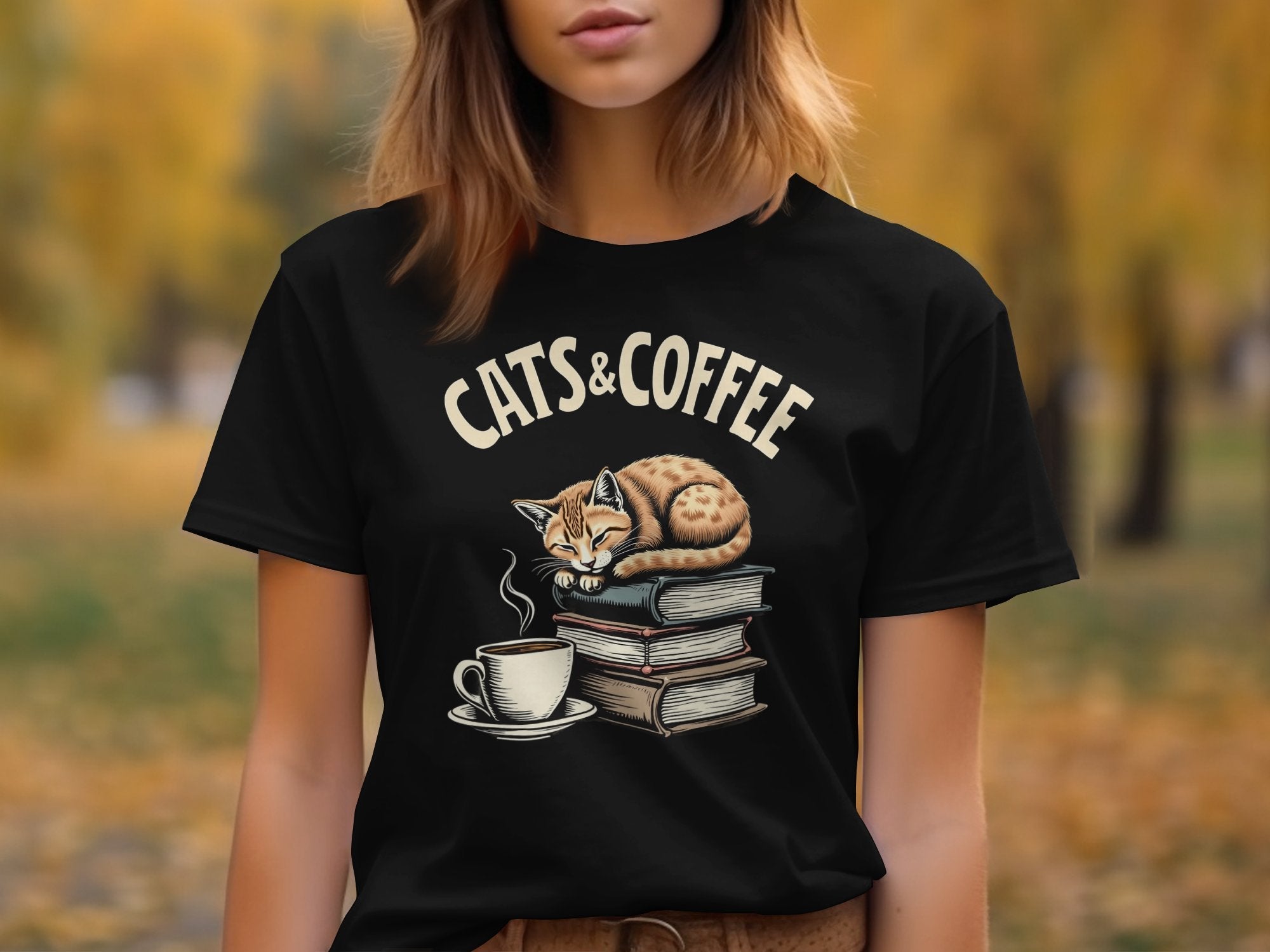 Cats and Coffee Graphic Tee, Funny Cat Lover Shirt, Book Lover Gift, Cozy Reading T Shirt, Bookish Cat Tee, Cute Coffee Cat Shirt - Craig Michael Design