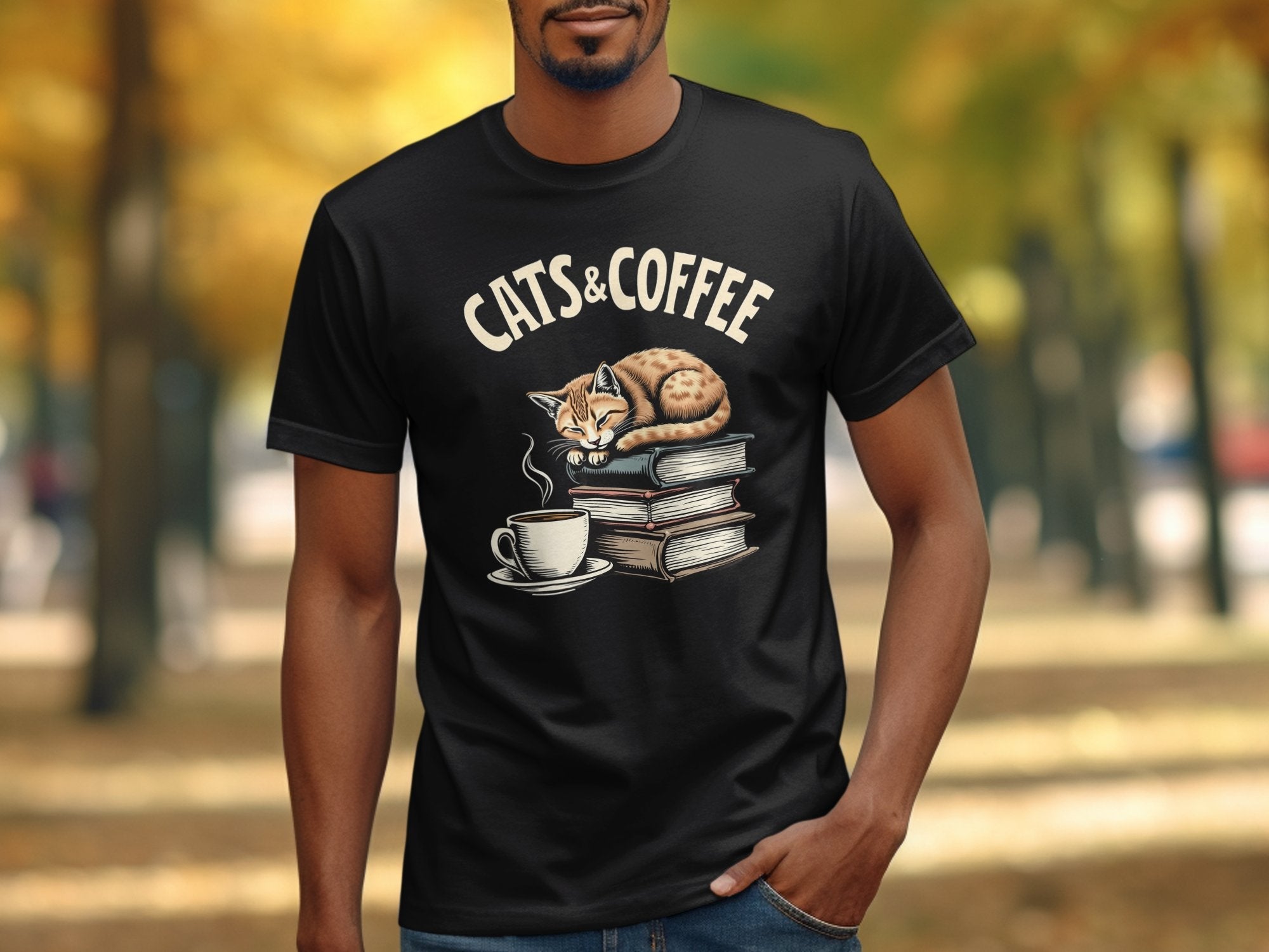 Cats and Coffee Graphic Tee, Funny Cat Lover Shirt, Book Lover Gift, Cozy Reading T Shirt, Bookish Cat Tee, Cute Coffee Cat Shirt - Craig Michael Design